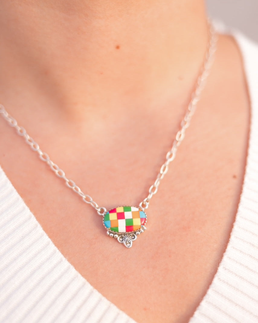 Summer Checkered Chain Pendants-Necklaces-Krush Kandy, Women's Online Fashion Boutique Located in Phoenix, Arizona (Scottsdale Area)