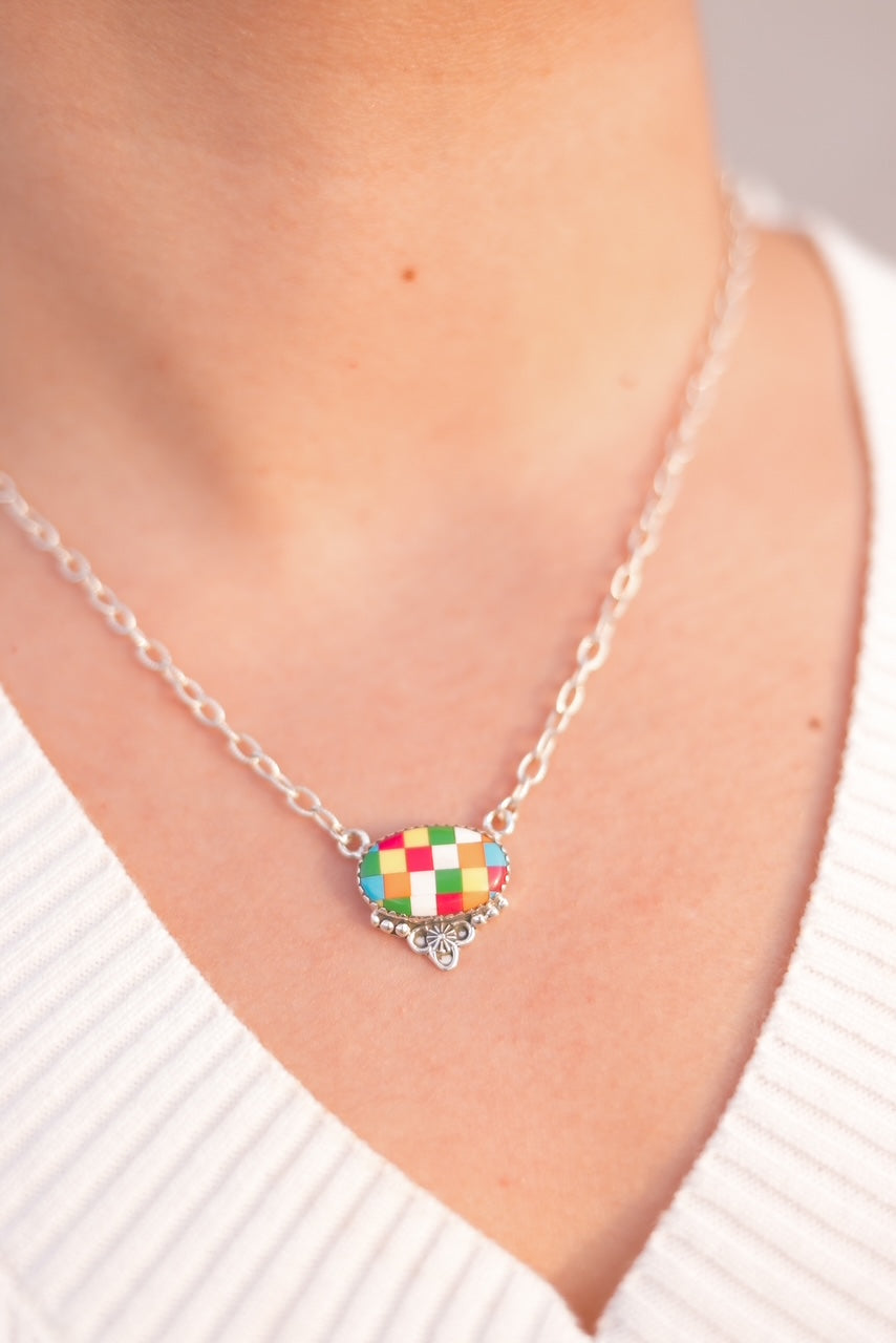 Summer Checkered Chain Pendants-Necklaces-Krush Kandy, Women's Online Fashion Boutique Located in Phoenix, Arizona (Scottsdale Area)