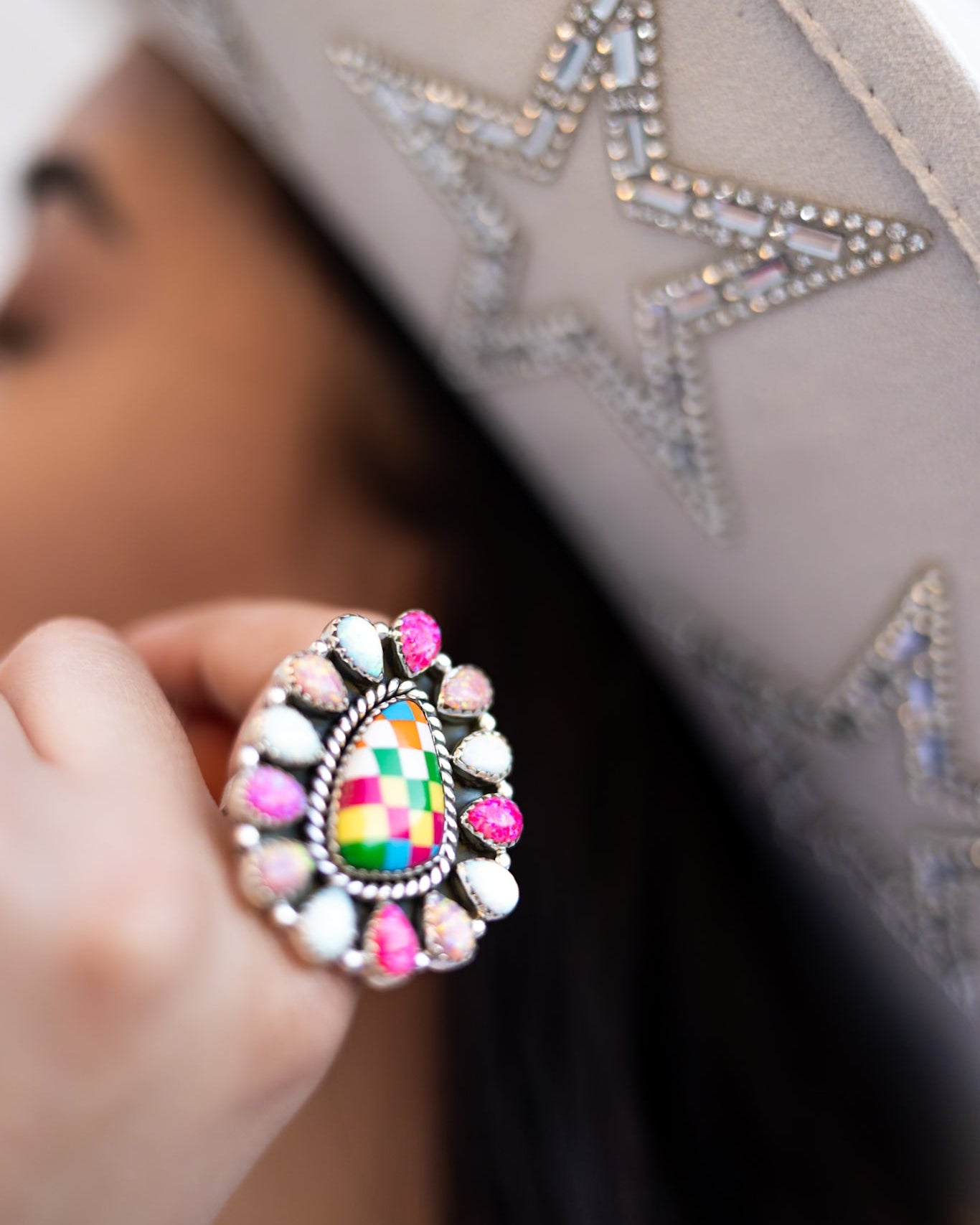 Summer Checkered Cluster Rings-Rings-Krush Kandy, Women's Online Fashion Boutique Located in Phoenix, Arizona (Scottsdale Area)