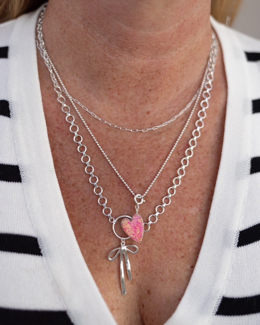 Opal Heart & Bow Layered Necklace-Necklaces-Krush Kandy, Women's Online Fashion Boutique Located in Phoenix, Arizona (Scottsdale Area)
