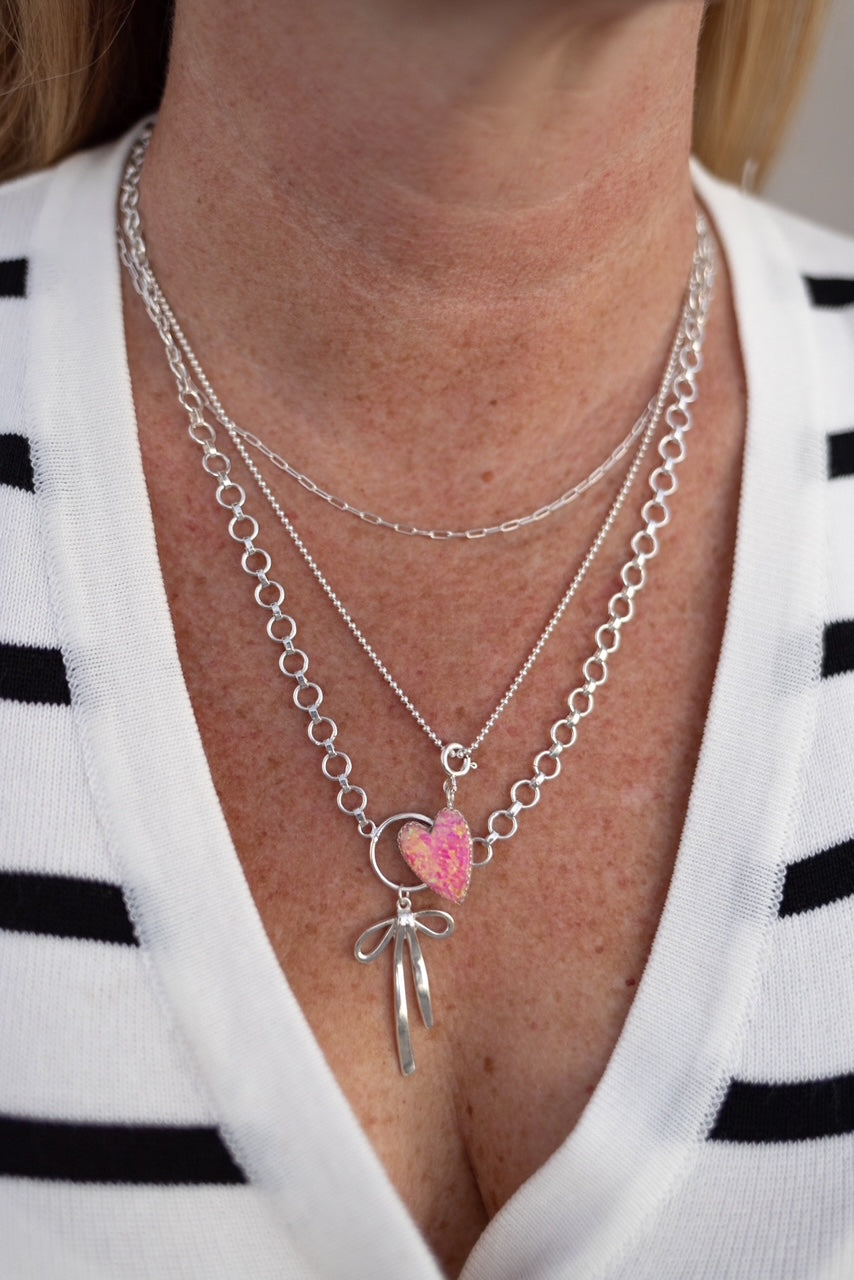 Opal Heart & Bow Layered Necklace-Necklaces-Krush Kandy, Women's Online Fashion Boutique Located in Phoenix, Arizona (Scottsdale Area)