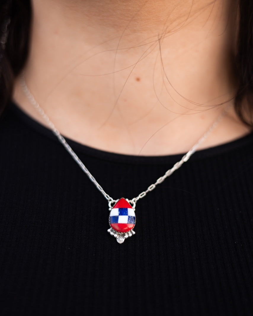 Checkered and Stripes Pear Drop Necklace-Necklaces-Krush Kandy, Women's Online Fashion Boutique Located in Phoenix, Arizona (Scottsdale Area)