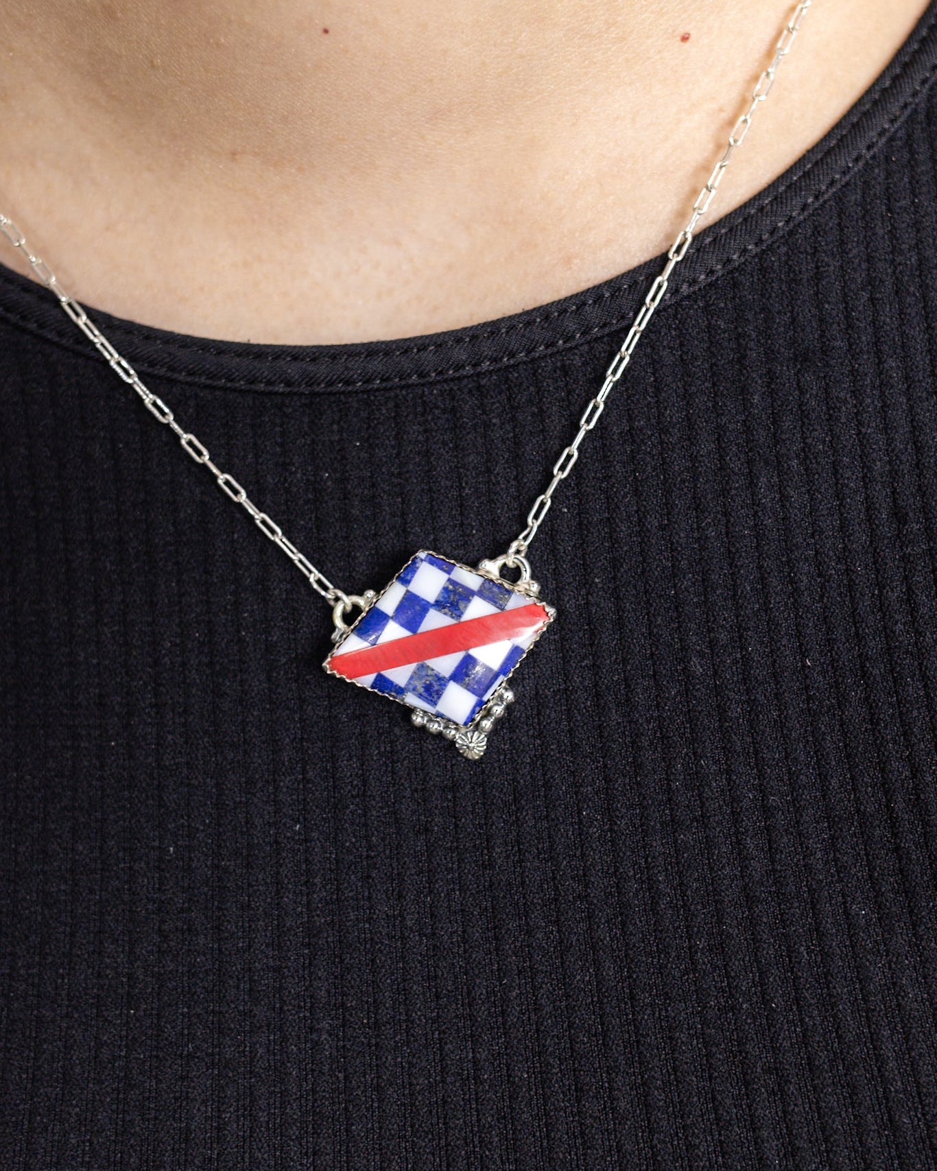 Freedom Stripes and Checkered Statement Necklace-Necklaces-Krush Kandy, Women's Online Fashion Boutique Located in Phoenix, Arizona (Scottsdale Area)