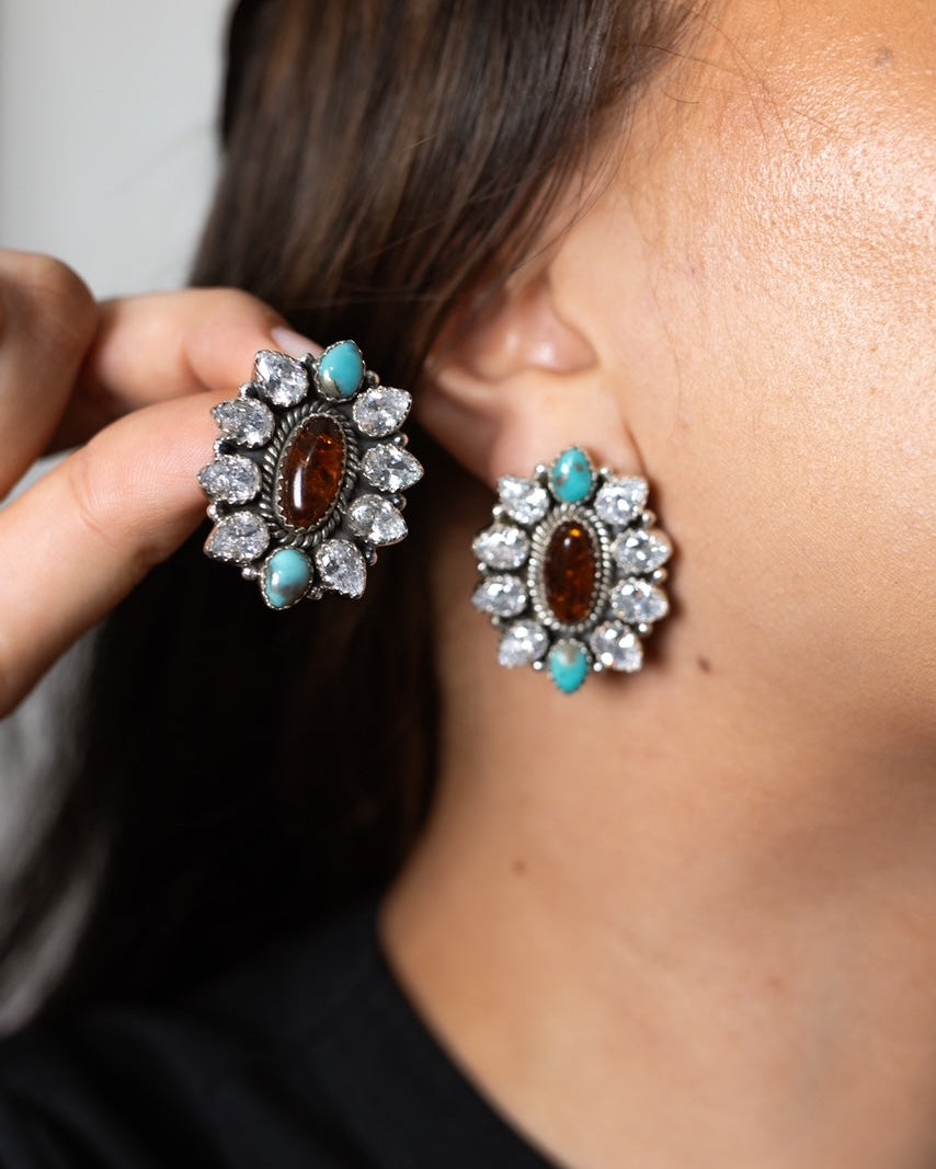 Ambers Turquoise & Crystal Stud Earrings-Stud Earrings-Krush Kandy, Women's Online Fashion Boutique Located in Phoenix, Arizona (Scottsdale Area)
