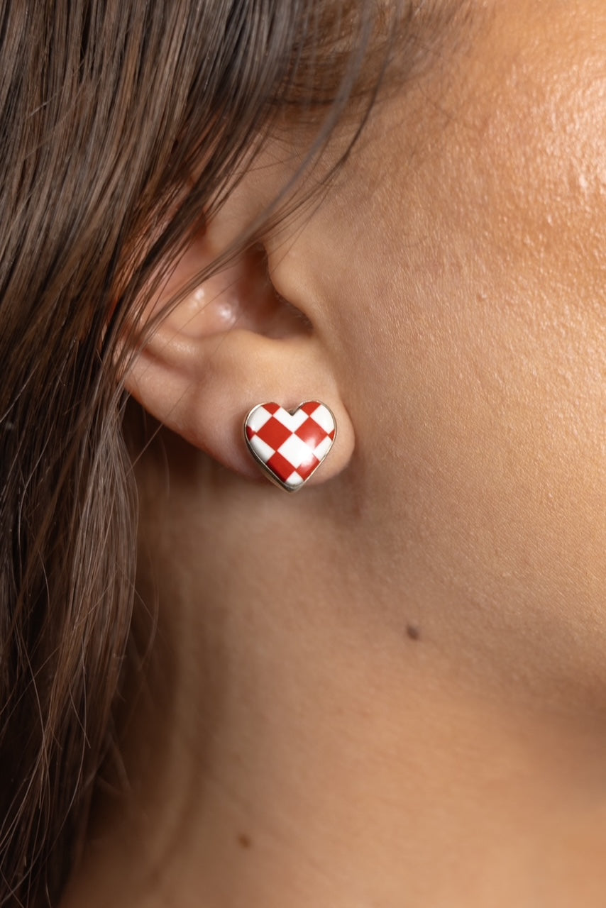 Checkmate Stone Heart Stud Earrings-Earrings-Krush Kandy, Women's Online Fashion Boutique Located in Phoenix, Arizona (Scottsdale Area)