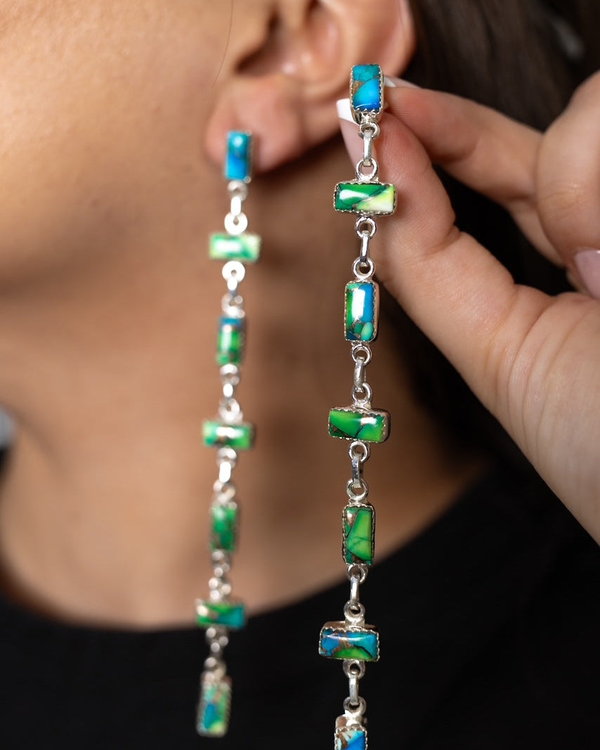 Dancing Bar Peacock Dahlia Earrings-Earrings-Krush Kandy, Women's Online Fashion Boutique Located in Phoenix, Arizona (Scottsdale Area)