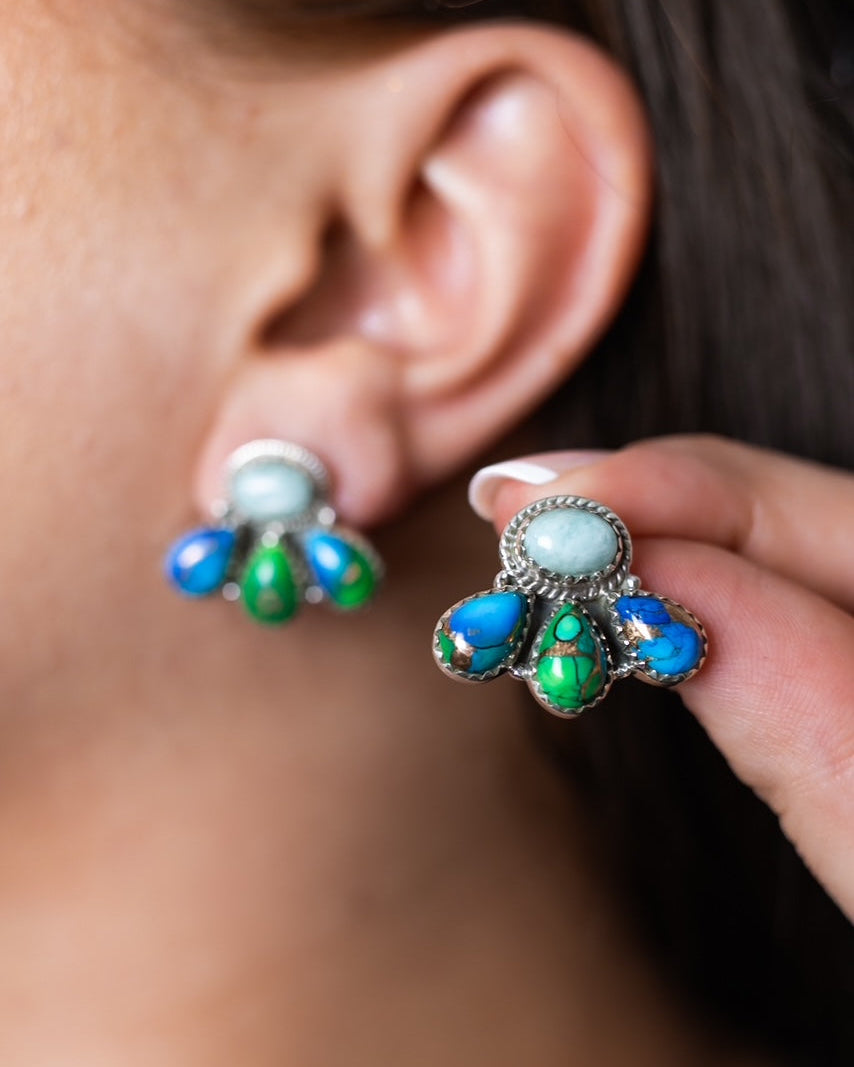 Dainty Peacock Dahlia Studs-Earrings-Krush Kandy, Women's Online Fashion Boutique Located in Phoenix, Arizona (Scottsdale Area)
