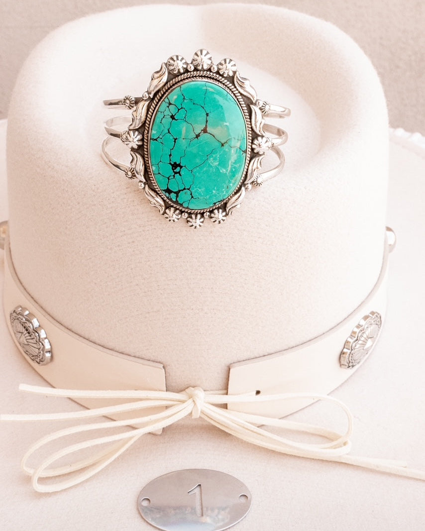 Western Fairytale Turquoise Slab Stamped Cuffs-Bracelets-Krush Kandy, Women's Online Fashion Boutique Located in Phoenix, Arizona (Scottsdale Area)