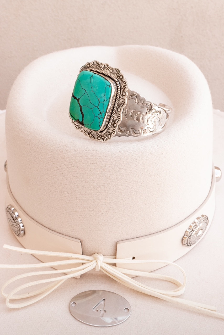 Western Fairytale Turquoise Slab Stamped Cuffs-Bracelets-Krush Kandy, Women's Online Fashion Boutique Located in Phoenix, Arizona (Scottsdale Area)
