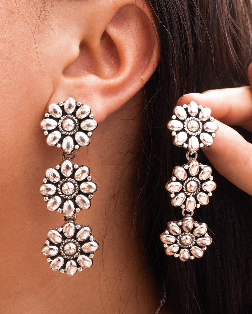 Sterling Flower Trio Earrings | By KKB-Hoop Earrings-Krush Kandy, Women's Online Fashion Boutique Located in Phoenix, Arizona (Scottsdale Area)