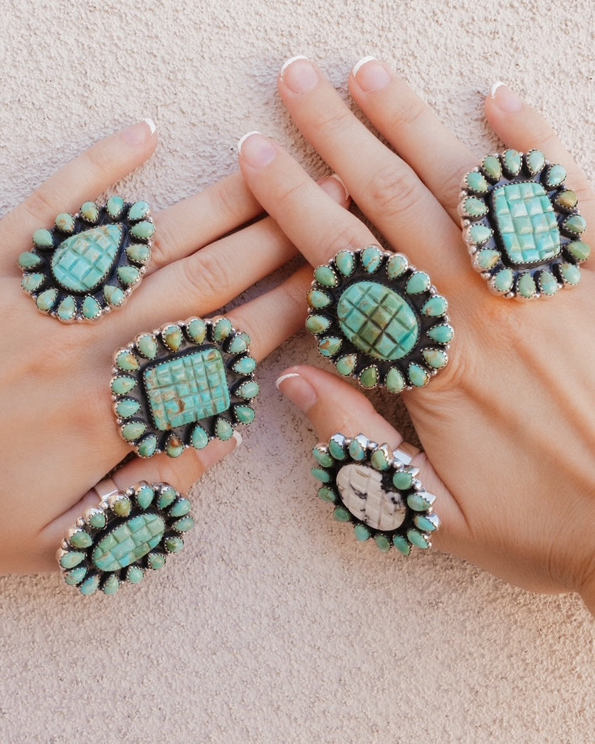 Leave Your Mark Turquoise Cluster Rings-Rings-Krush Kandy, Women's Online Fashion Boutique Located in Phoenix, Arizona (Scottsdale Area)