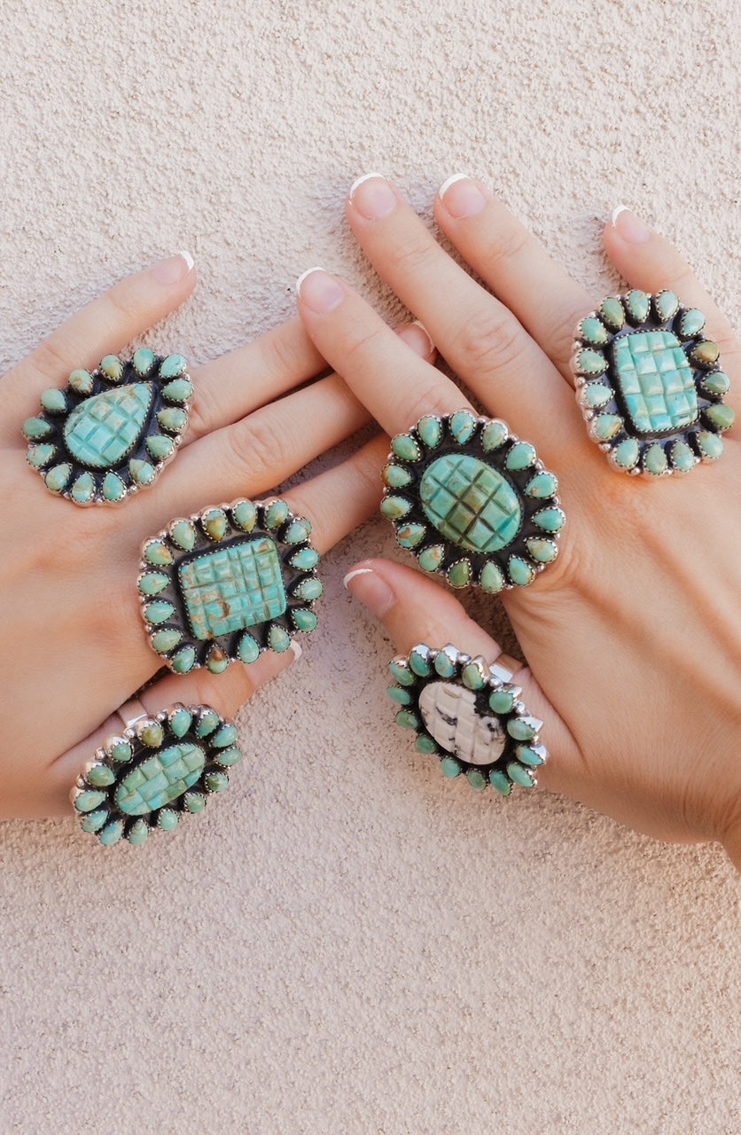 Leave Your Mark Turquoise Cluster Rings-Rings-Krush Kandy, Women's Online Fashion Boutique Located in Phoenix, Arizona (Scottsdale Area)