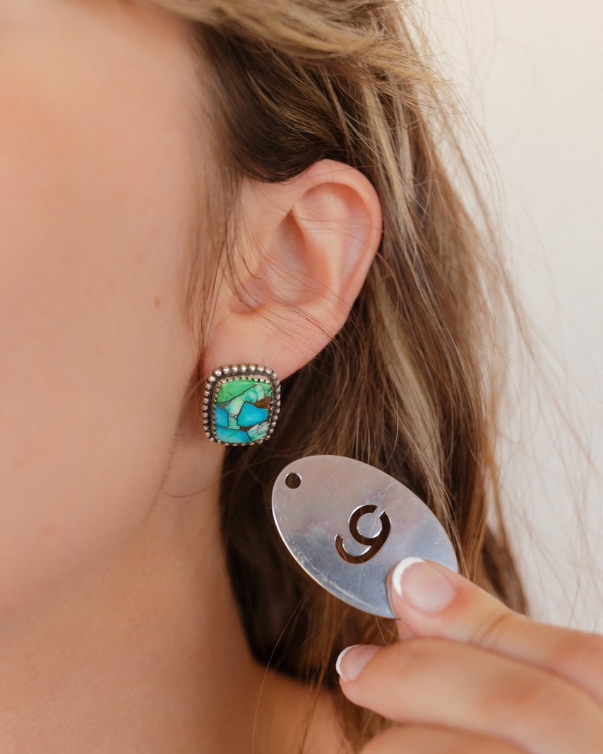 Peacock Dahlia Slab Stud Earrings-Earrings-Krush Kandy, Women's Online Fashion Boutique Located in Phoenix, Arizona (Scottsdale Area)