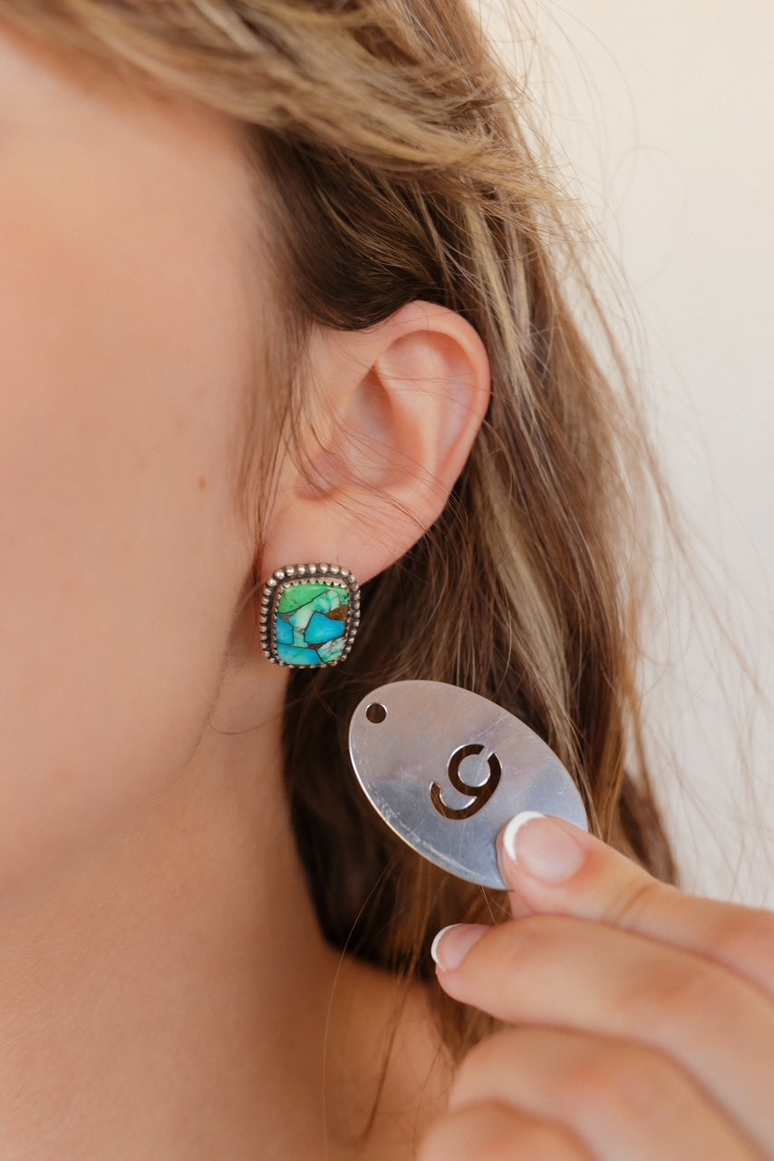 Peacock Dahlia Slab Stud Earrings-Earrings-Krush Kandy, Women's Online Fashion Boutique Located in Phoenix, Arizona (Scottsdale Area)