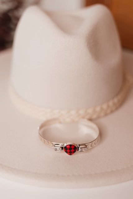 Red Checkered Teardrop & White CZ Cuff-Bracelets-Krush Kandy, Women's Online Fashion Boutique Located in Phoenix, Arizona (Scottsdale Area)