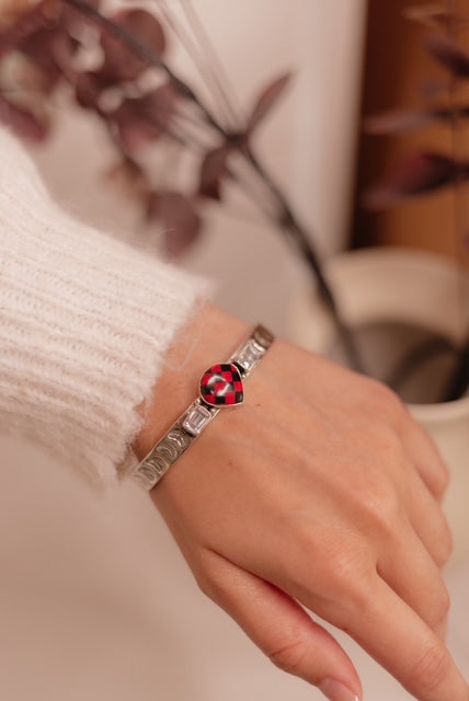 Red Checkered Teardrop & White CZ Cuff-Bracelets-Krush Kandy, Women's Online Fashion Boutique Located in Phoenix, Arizona (Scottsdale Area)