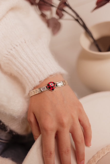 Red Checkered Teardrop & White CZ Cuff-Bracelets-Krush Kandy, Women's Online Fashion Boutique Located in Phoenix, Arizona (Scottsdale Area)
