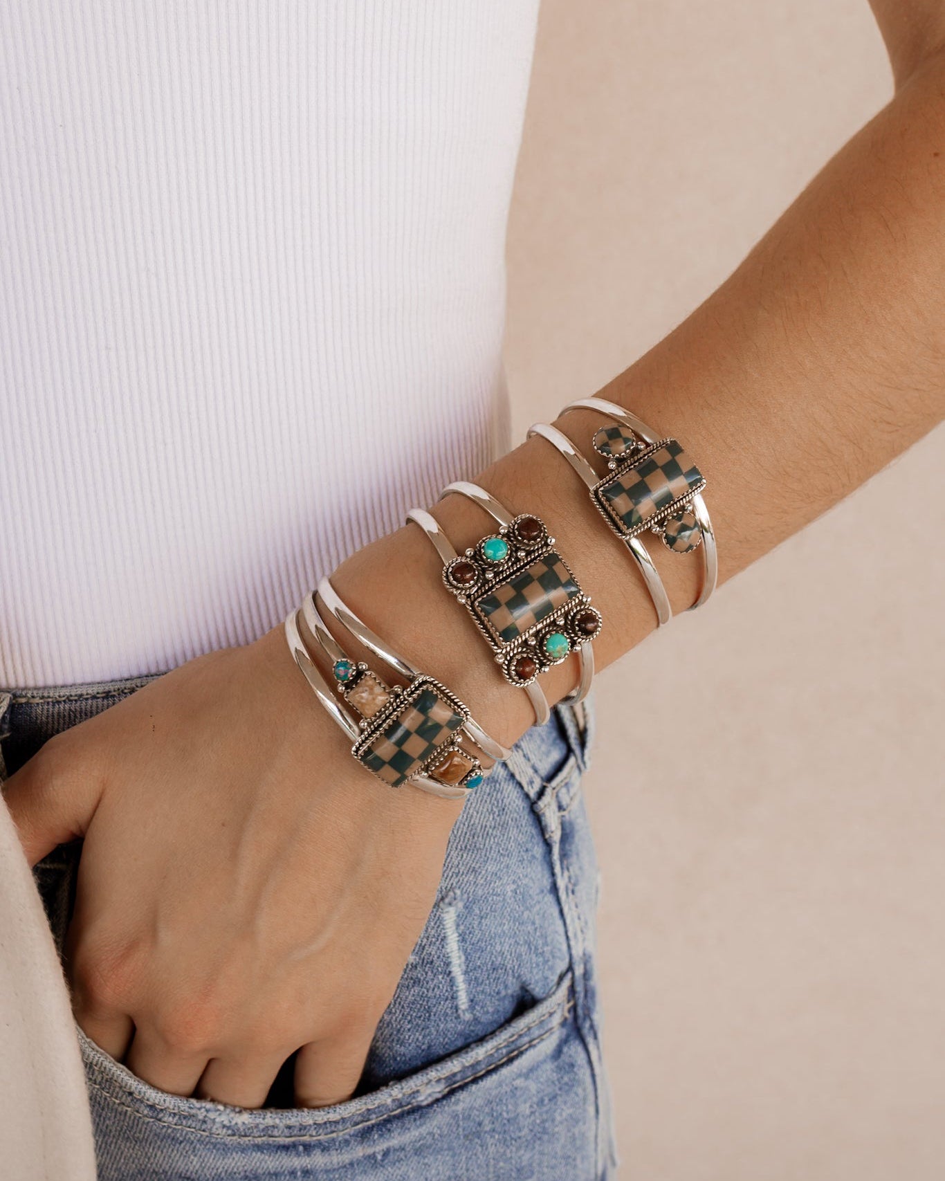 Autumn's Checkered Bliss Cuffs-Bracelets-Krush Kandy, Women's Online Fashion Boutique Located in Phoenix, Arizona (Scottsdale Area)