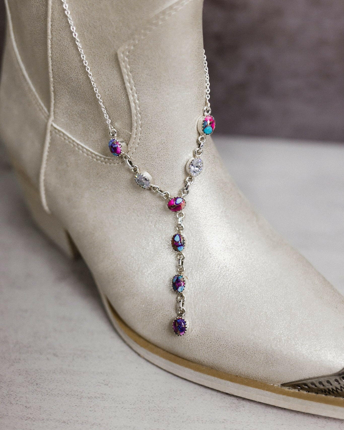 Krystal Krushed Stone Lariat Necklace-Chain Necklaces-Krush Kandy, Women's Online Fashion Boutique Located in Phoenix, Arizona (Scottsdale Area)