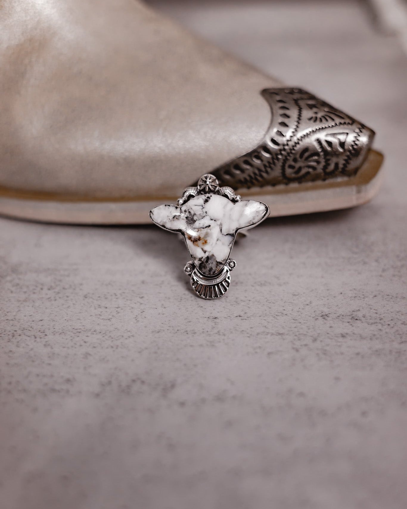 Sterling Concho Cow Slab Stone Ring-Rings-Krush Kandy, Women's Online Fashion Boutique Located in Phoenix, Arizona (Scottsdale Area)