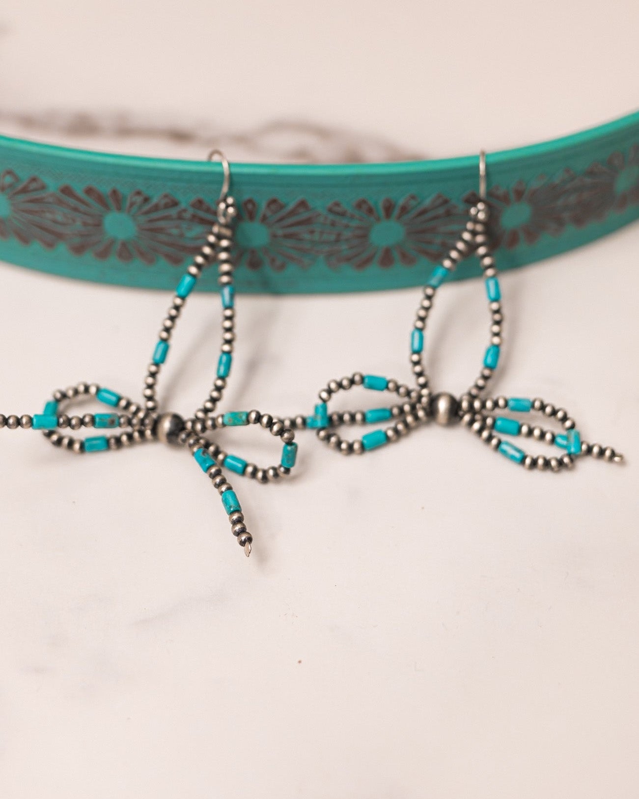 Turquoise Slab & Desert Pearl Bow Earrings-Stud Earrings-Krush Kandy, Women's Online Fashion Boutique Located in Phoenix, Arizona (Scottsdale Area)