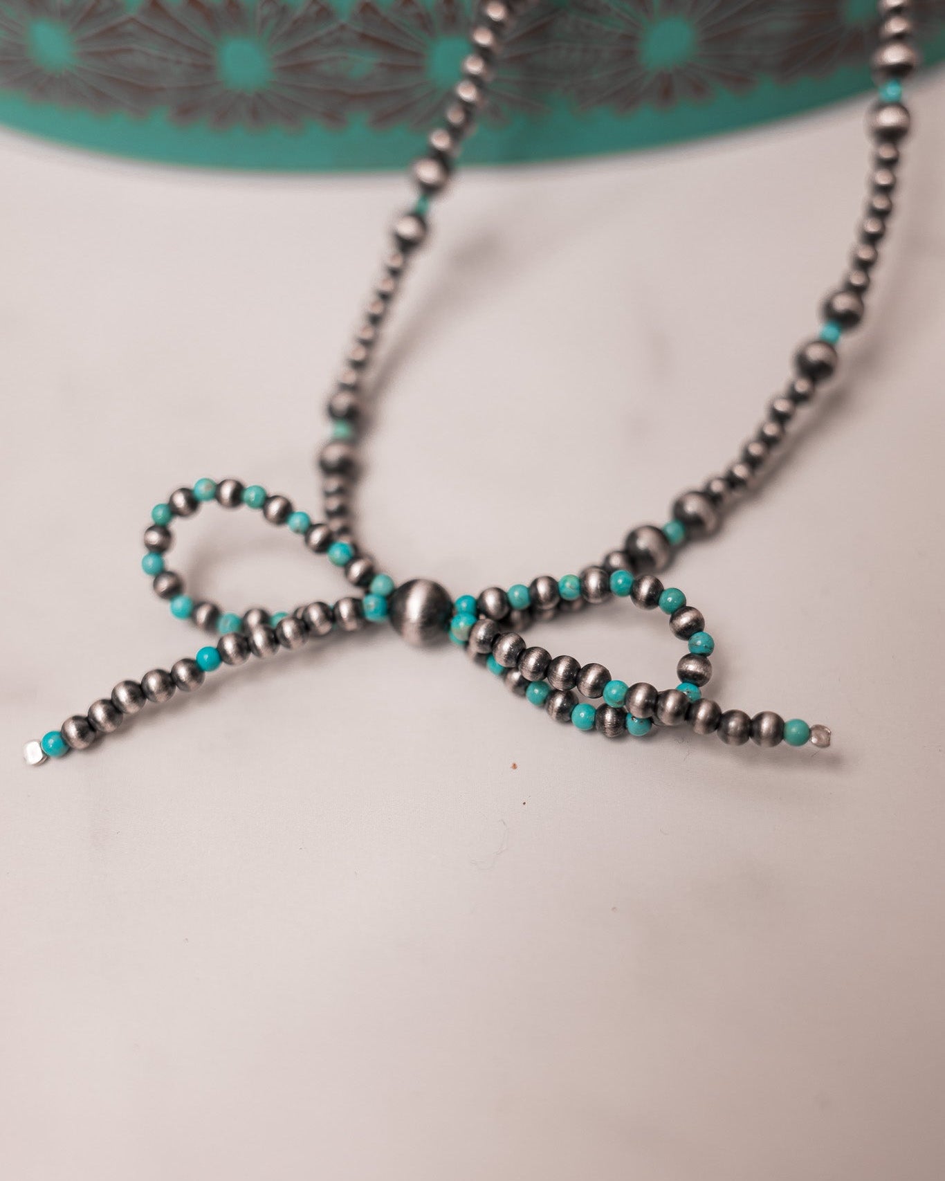 Turquoise & Multi Desert Pearl Bow Necklace-Chain Necklaces-Krush Kandy, Women's Online Fashion Boutique Located in Phoenix, Arizona (Scottsdale Area)