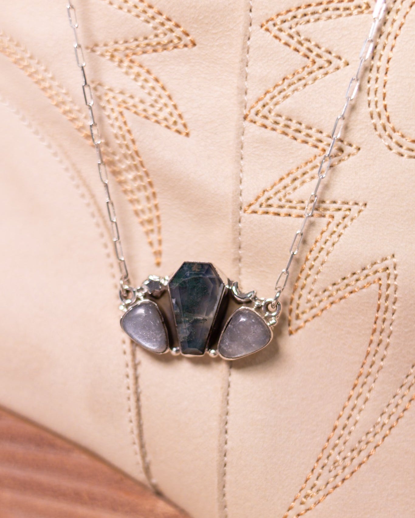 Moonstone Coffin Cluster Stone Necklace-Chain Necklaces-Krush Kandy, Women's Online Fashion Boutique Located in Phoenix, Arizona (Scottsdale Area)