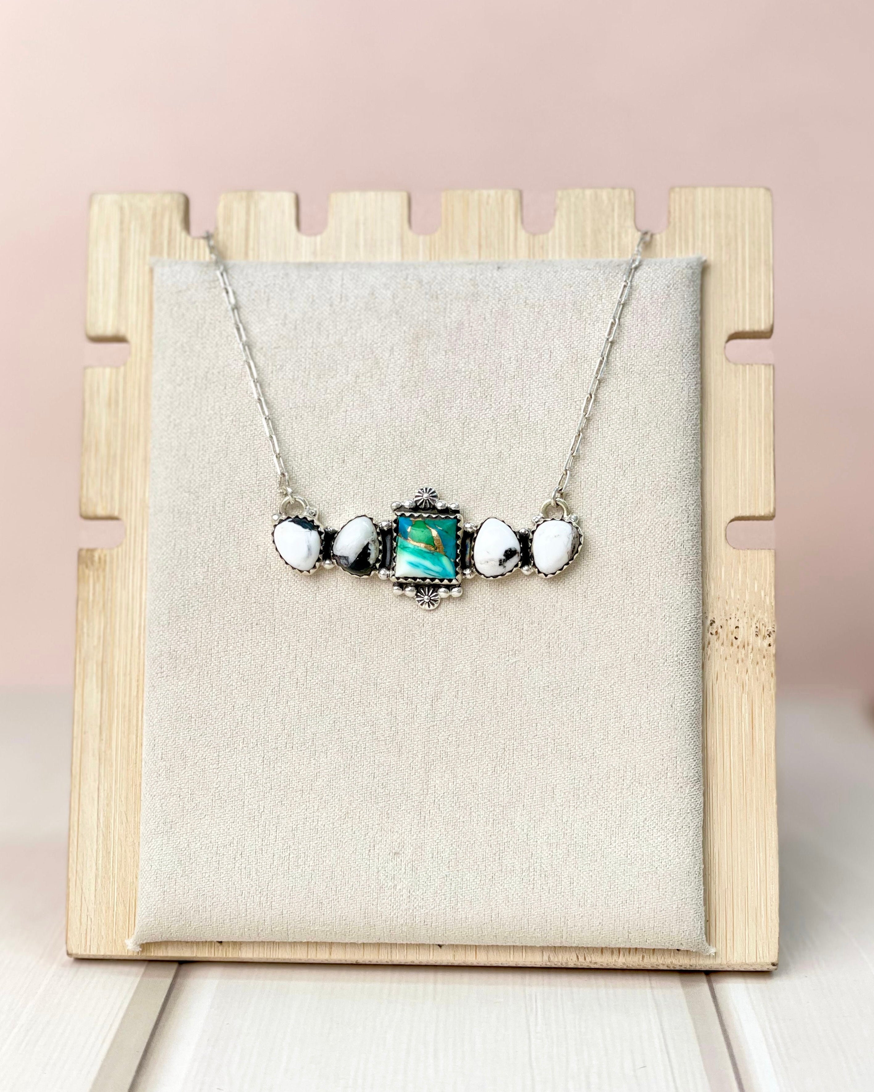 Peacock Dahlia Square Bar Necklace-Necklaces-Krush Kandy, Women's Online Fashion Boutique Located in Phoenix, Arizona (Scottsdale Area)