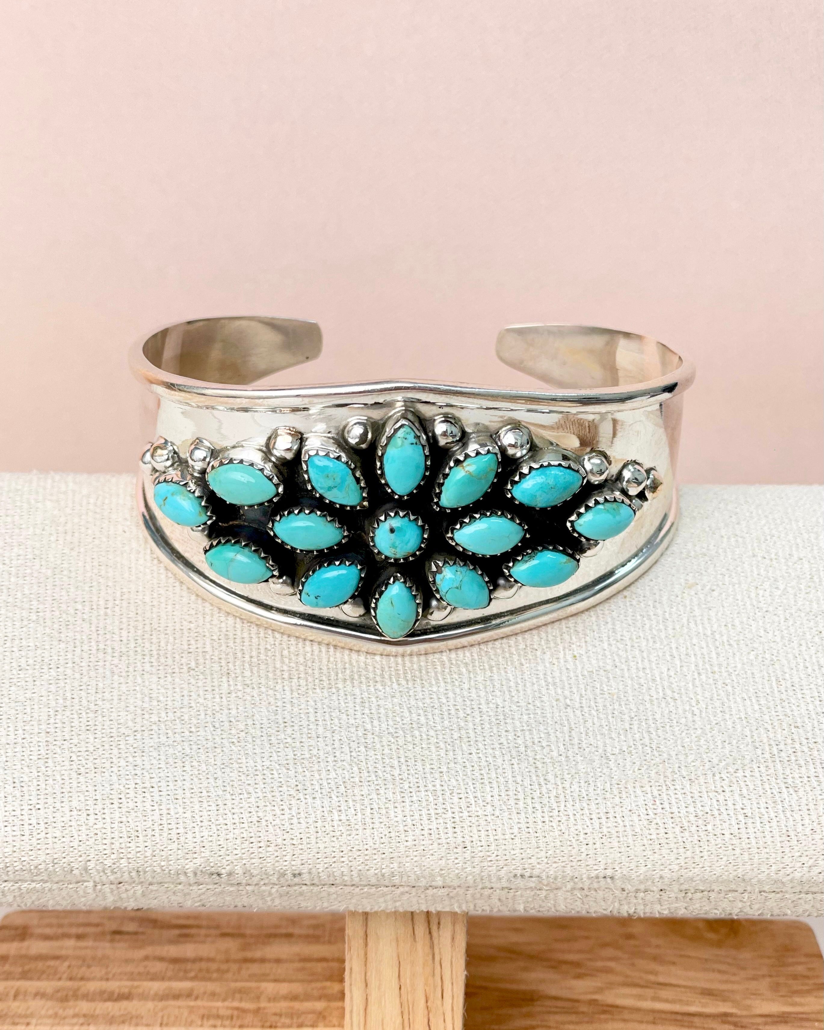 Windflower Trail Turquoise Statement Cuff-Bracelets-Krush Kandy, Women's Online Fashion Boutique Located in Phoenix, Arizona (Scottsdale Area)