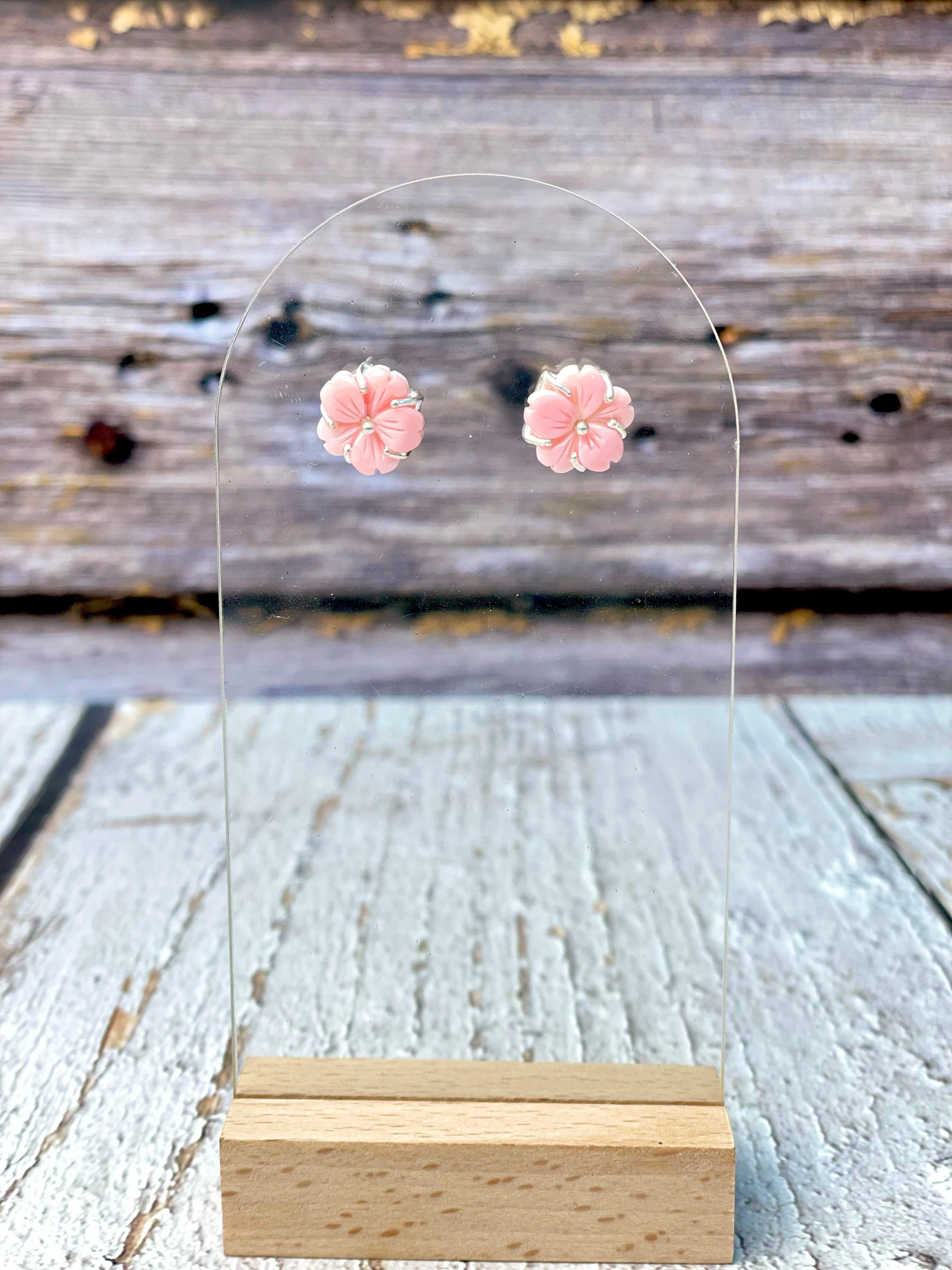 Pink Conch Floral Stud Earrings-Earrings-Krush Kandy, Women's Online Fashion Boutique Located in Phoenix, Arizona (Scottsdale Area)