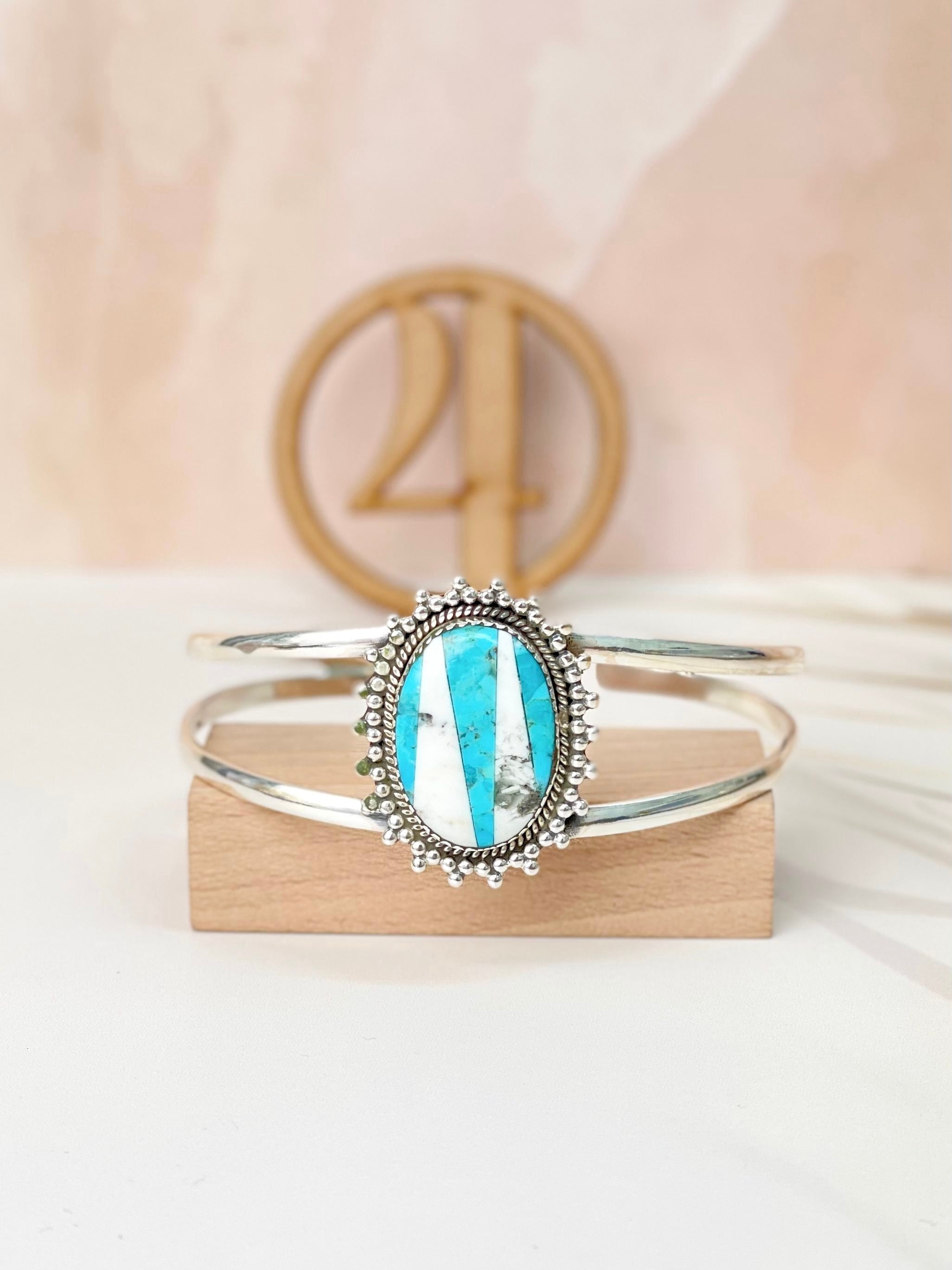 White Buffalo & Turquoise Slab Cuffs Bno. 8-Bracelets-Krush Kandy, Women's Online Fashion Boutique Located in Phoenix, Arizona (Scottsdale Area)