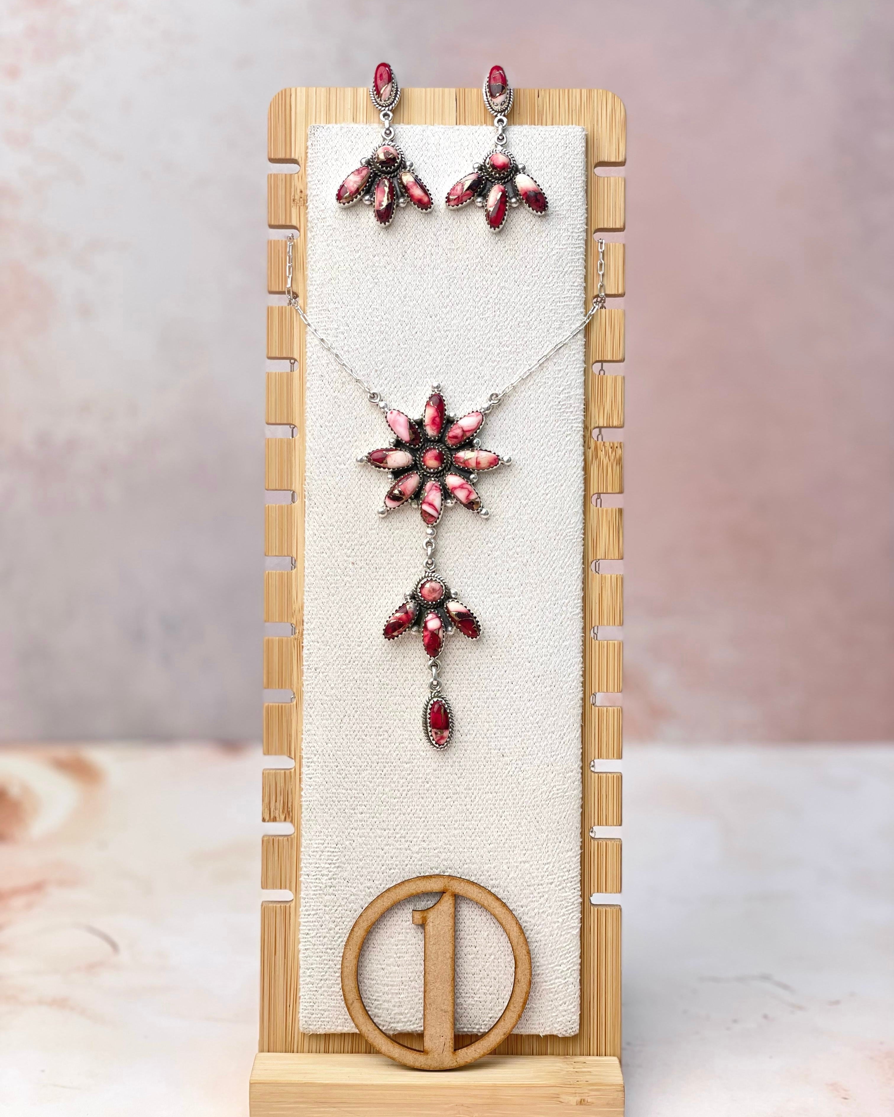 Dahlia's Rose Stone Cluster Necklace & Earring SETS-Necklaces-Krush Kandy, Women's Online Fashion Boutique Located in Phoenix, Arizona (Scottsdale Area)