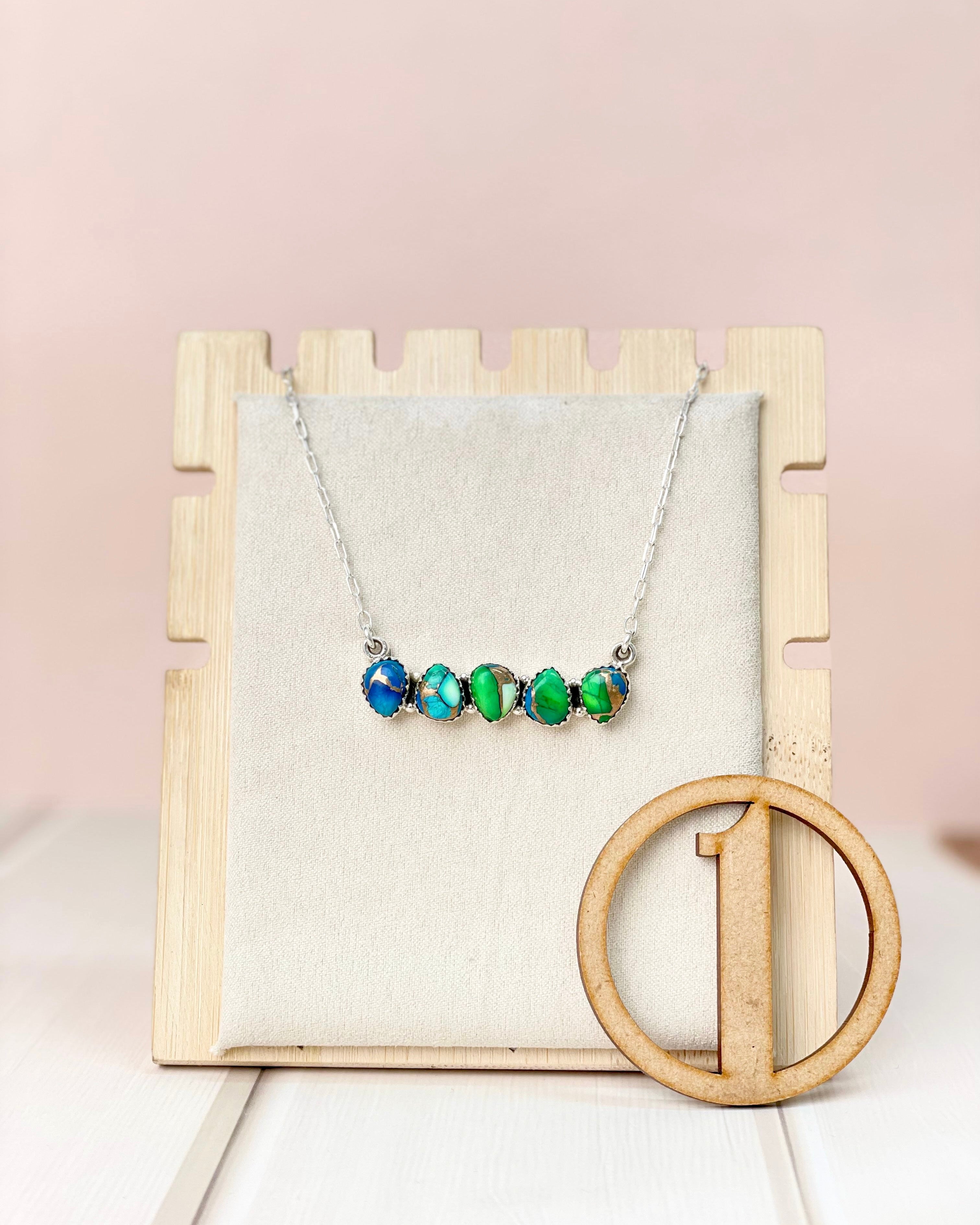 Peacock Dahlia Dainty Bar and Daisy Necklace-Necklaces-Krush Kandy, Women's Online Fashion Boutique Located in Phoenix, Arizona (Scottsdale Area)