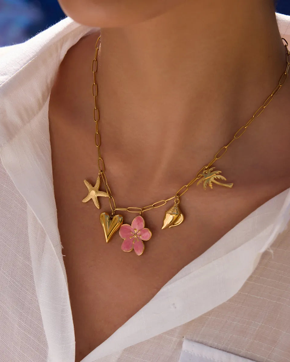 Beach Theme Pendant Necklace with Resin Flower-Necklaces-Krush Kandy, Women's Online Fashion Boutique Located in Phoenix, Arizona (Scottsdale Area)