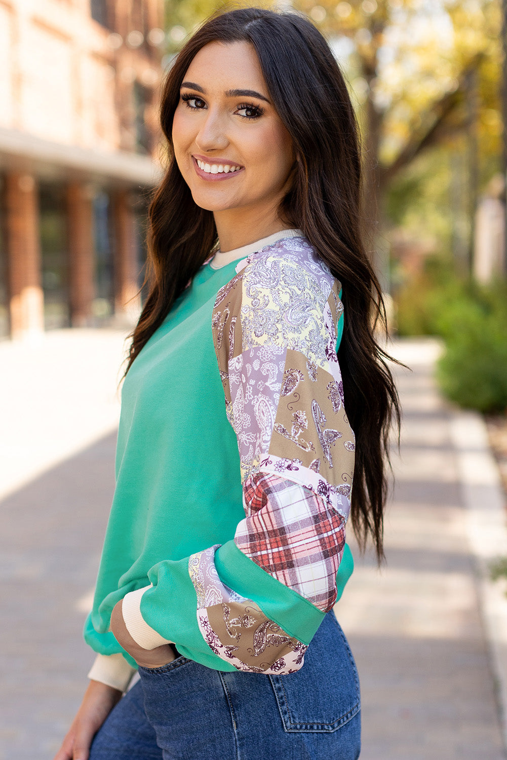 Patchwork Charm Colorblock Pullover-Tops-Krush Kandy, Women's Online Fashion Boutique Located in Phoenix, Arizona (Scottsdale Area)