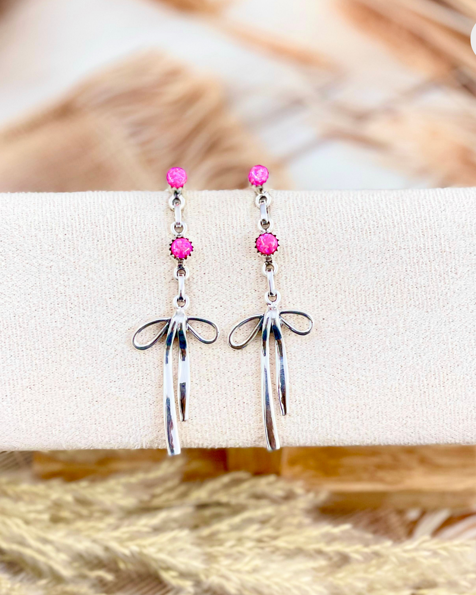 Neon Pink Opal & Bow Drop Earrings MADE TO ORDER-Stud Earrings-Krush Kandy, Women's Online Fashion Boutique Located in Phoenix, Arizona (Scottsdale Area)