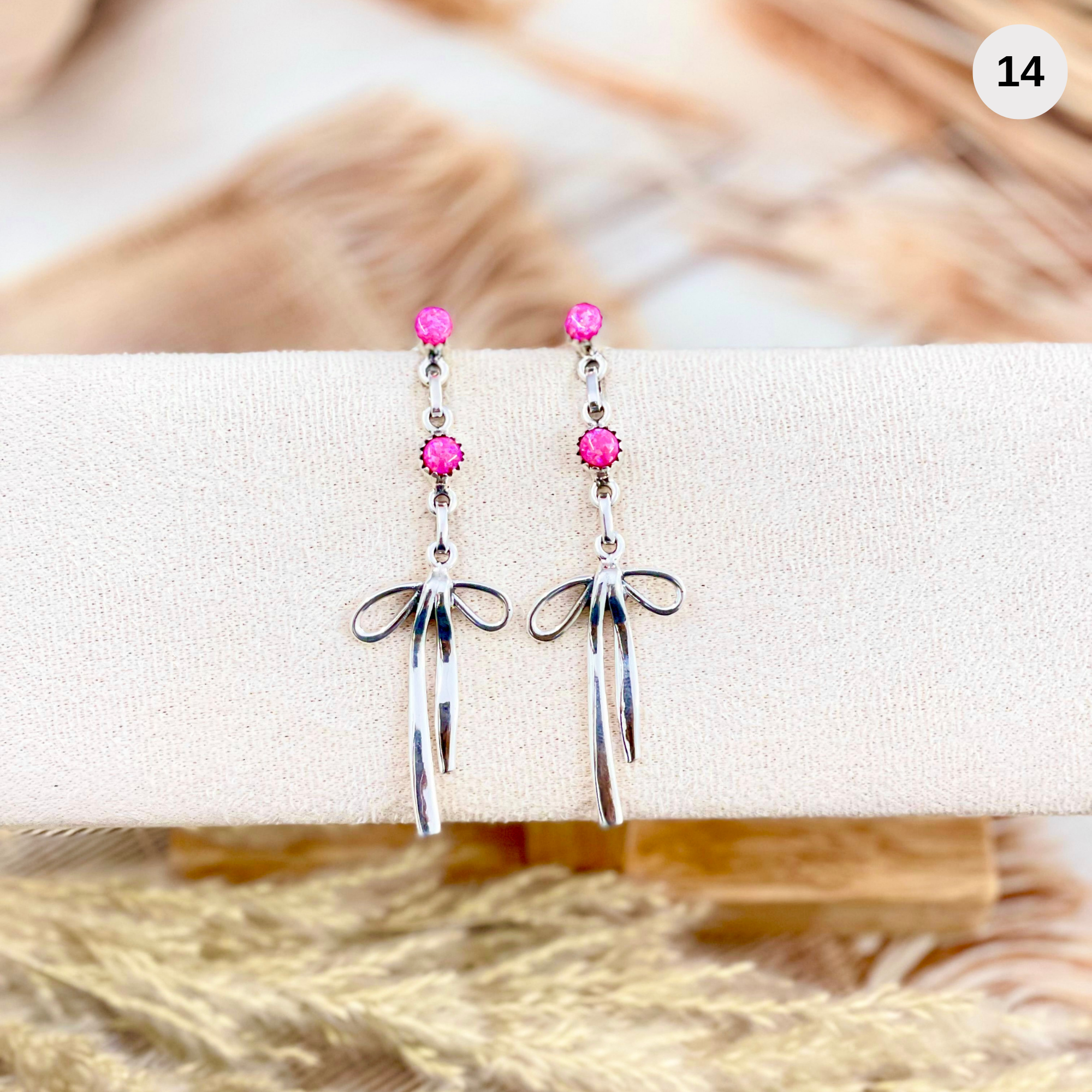 Neon Pink Opal & Bow Drop Earrings MADE TO ORDER-Stud Earrings-Krush Kandy, Women's Online Fashion Boutique Located in Phoenix, Arizona (Scottsdale Area)