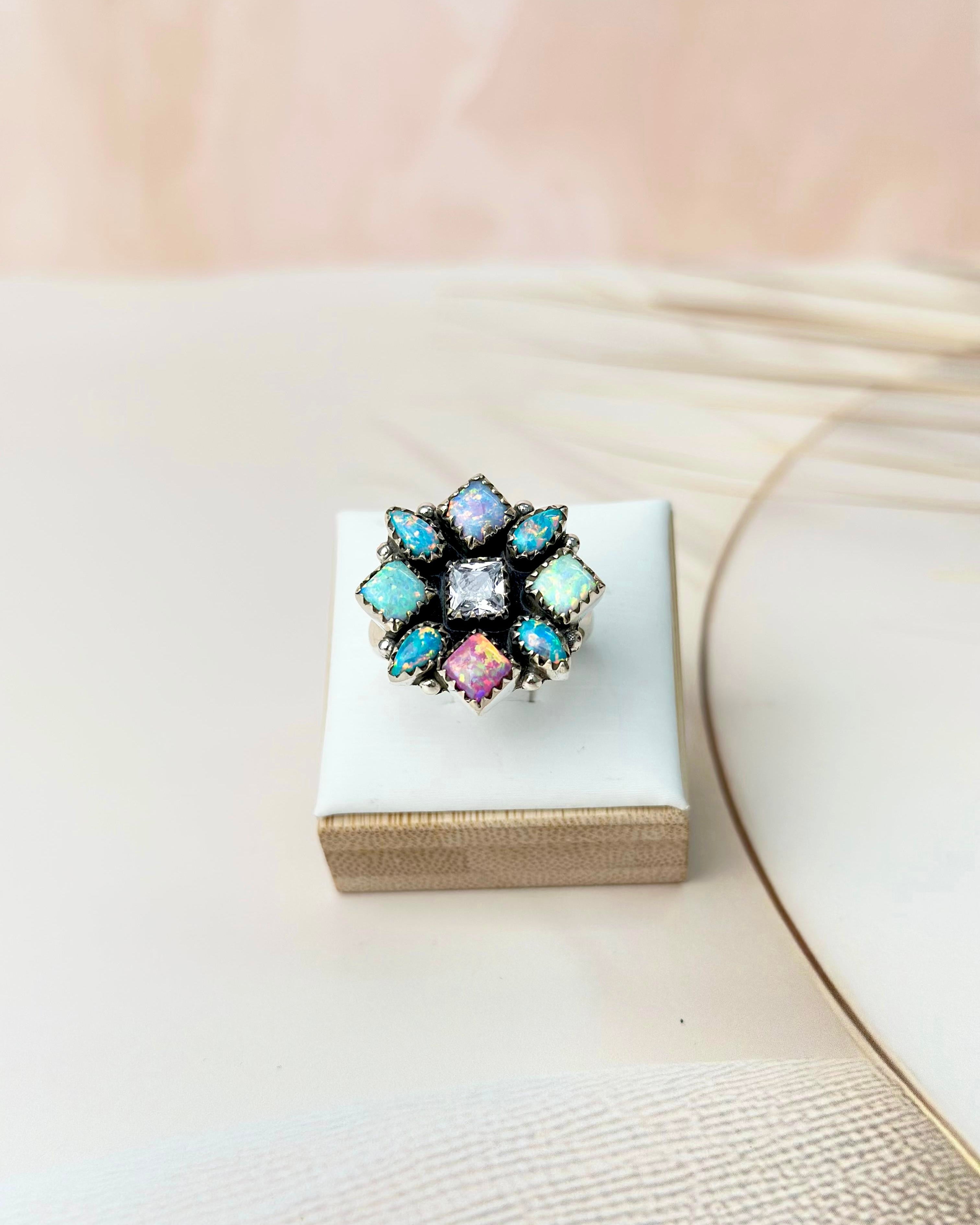 Multi Opal & Crystal Cluster Rings-Rings-Krush Kandy, Women's Online Fashion Boutique Located in Phoenix, Arizona (Scottsdale Area)