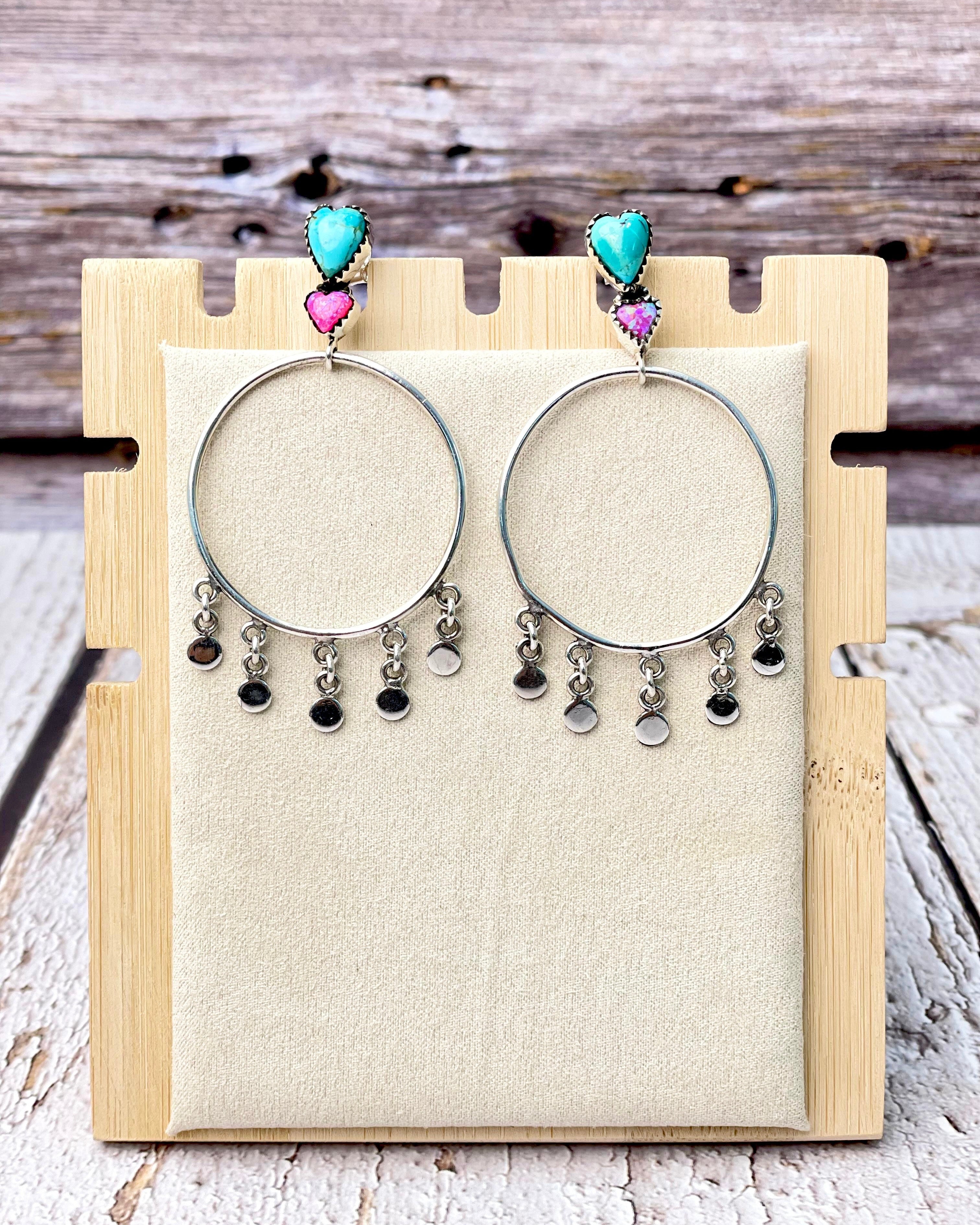 With Love Heart Dreamcatcher Hoop Fringe Earrings-Earrings-Krush Kandy, Women's Online Fashion Boutique Located in Phoenix, Arizona (Scottsdale Area)