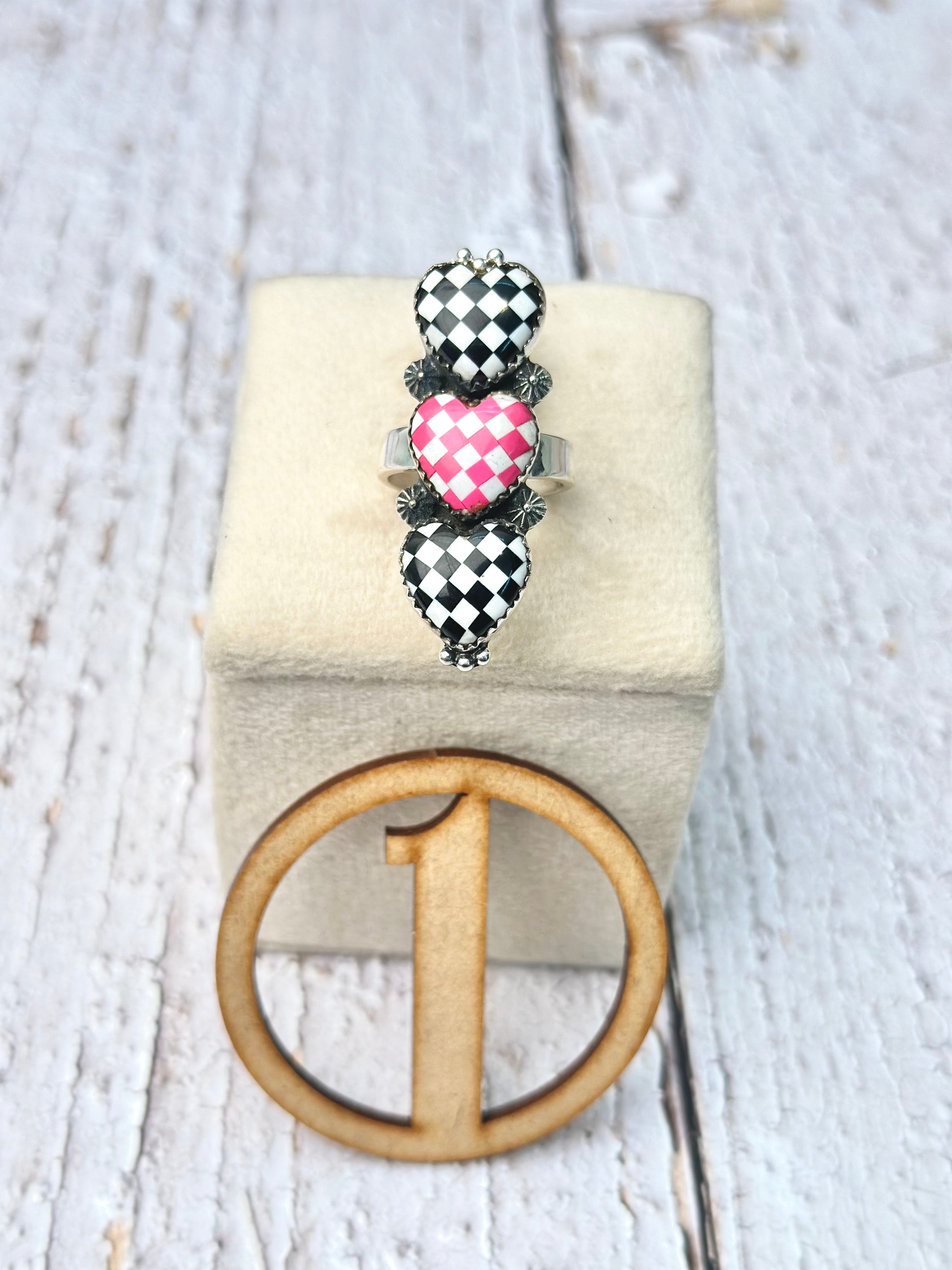 Harley's Checkered Heart Rings-Ring-Krush Kandy, Women's Online Fashion Boutique Located in Phoenix, Arizona (Scottsdale Area)