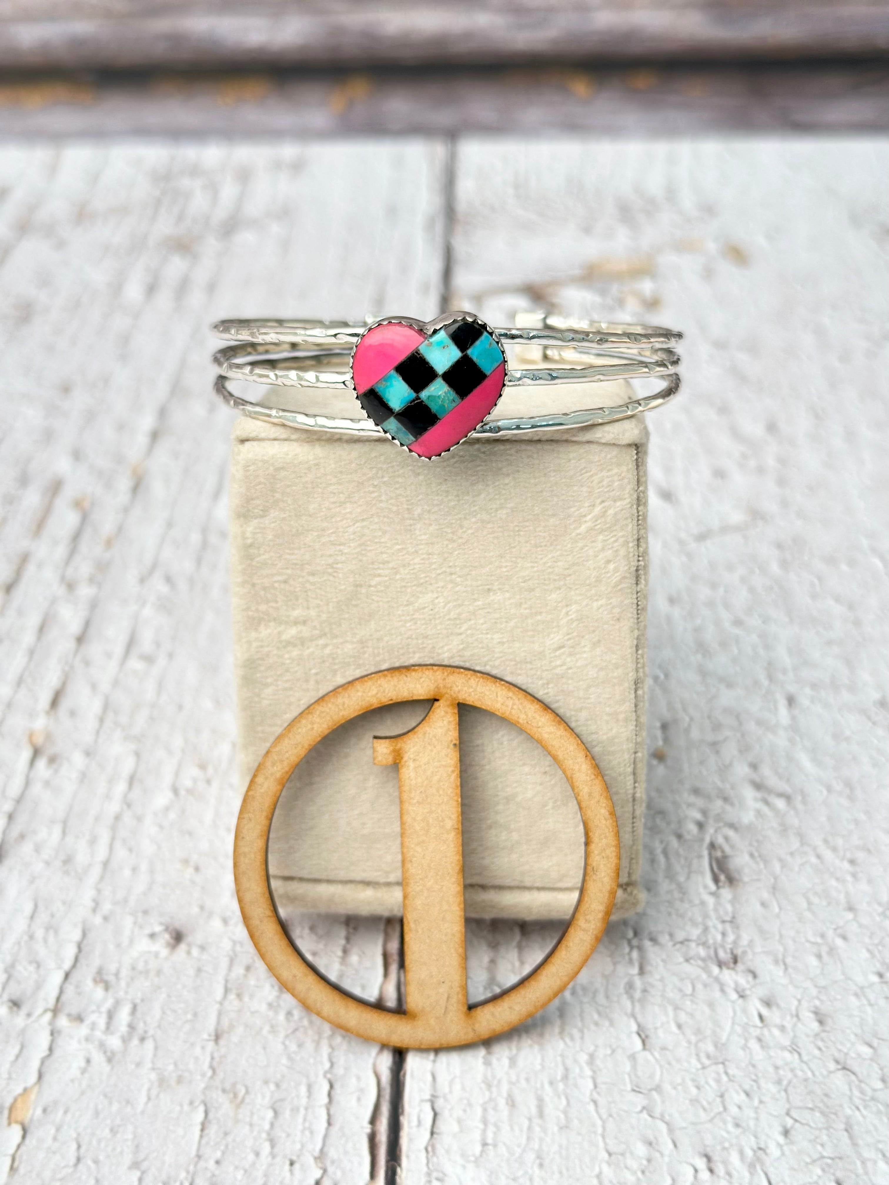 Three Sterling Band Checkered & Stripe Slab Cuffs-Bracelets-Krush Kandy, Women's Online Fashion Boutique Located in Phoenix, Arizona (Scottsdale Area)