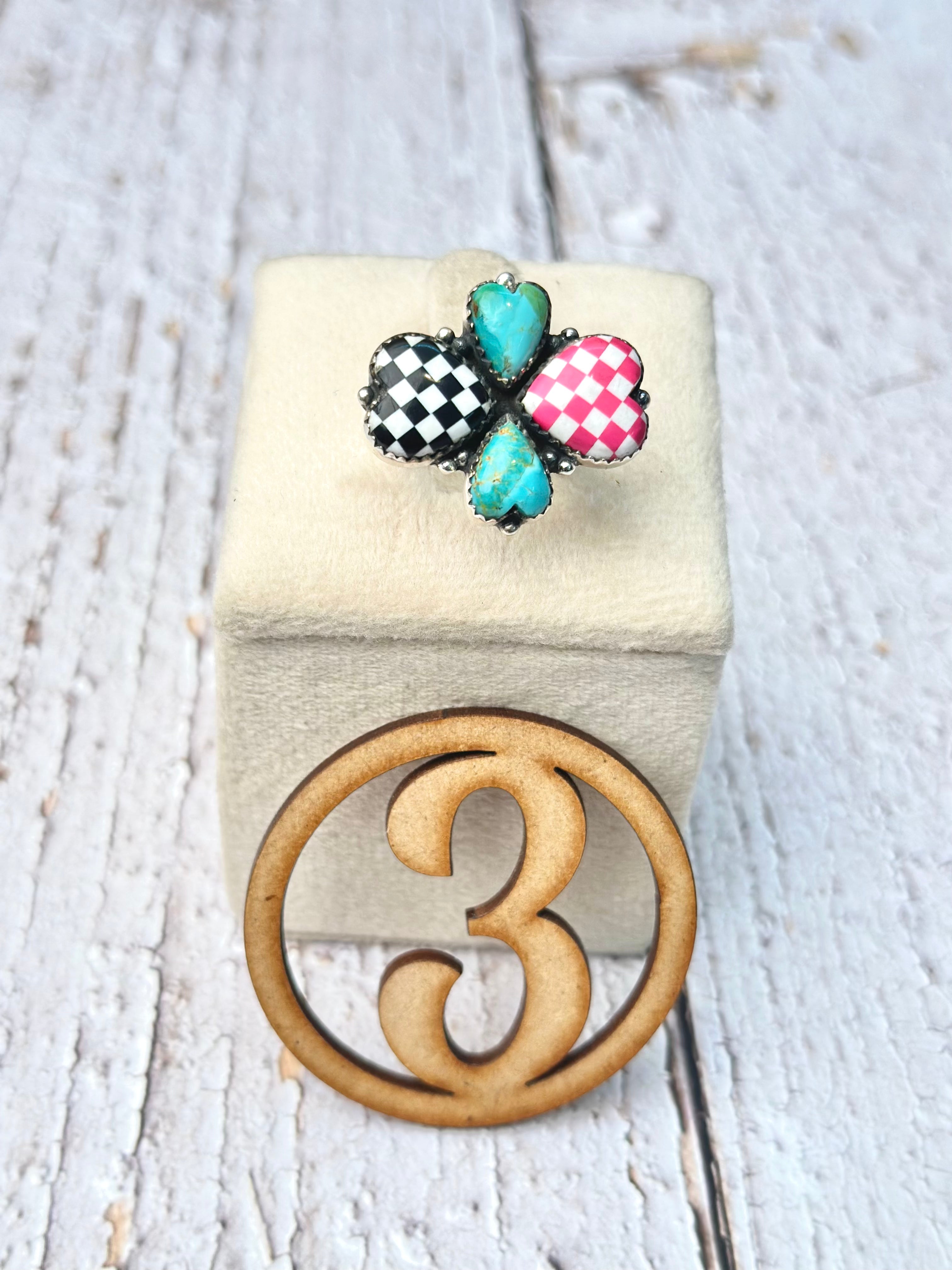 Harley's Checkered Heart Rings-Ring-Krush Kandy, Women's Online Fashion Boutique Located in Phoenix, Arizona (Scottsdale Area)