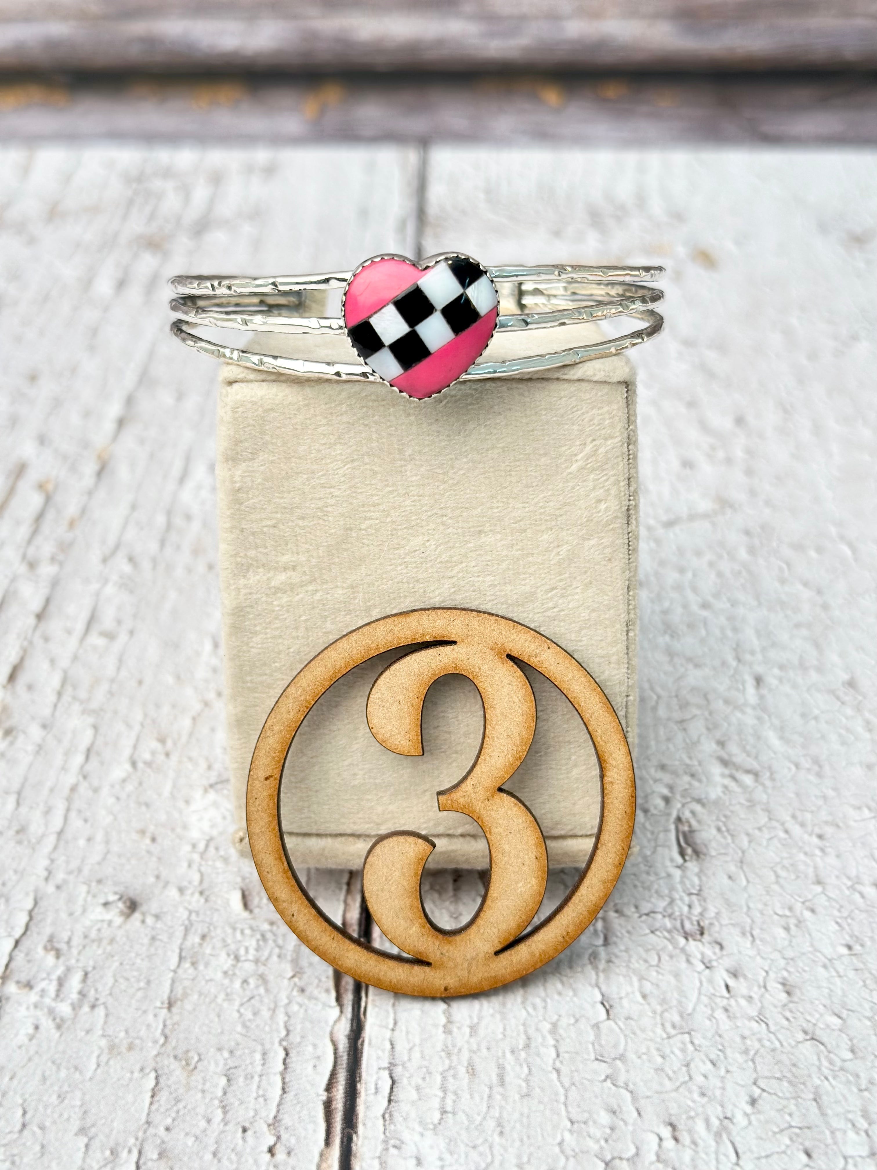 Three Sterling Band Checkered & Stripe Slab Cuffs-Bracelets-Krush Kandy, Women's Online Fashion Boutique Located in Phoenix, Arizona (Scottsdale Area)