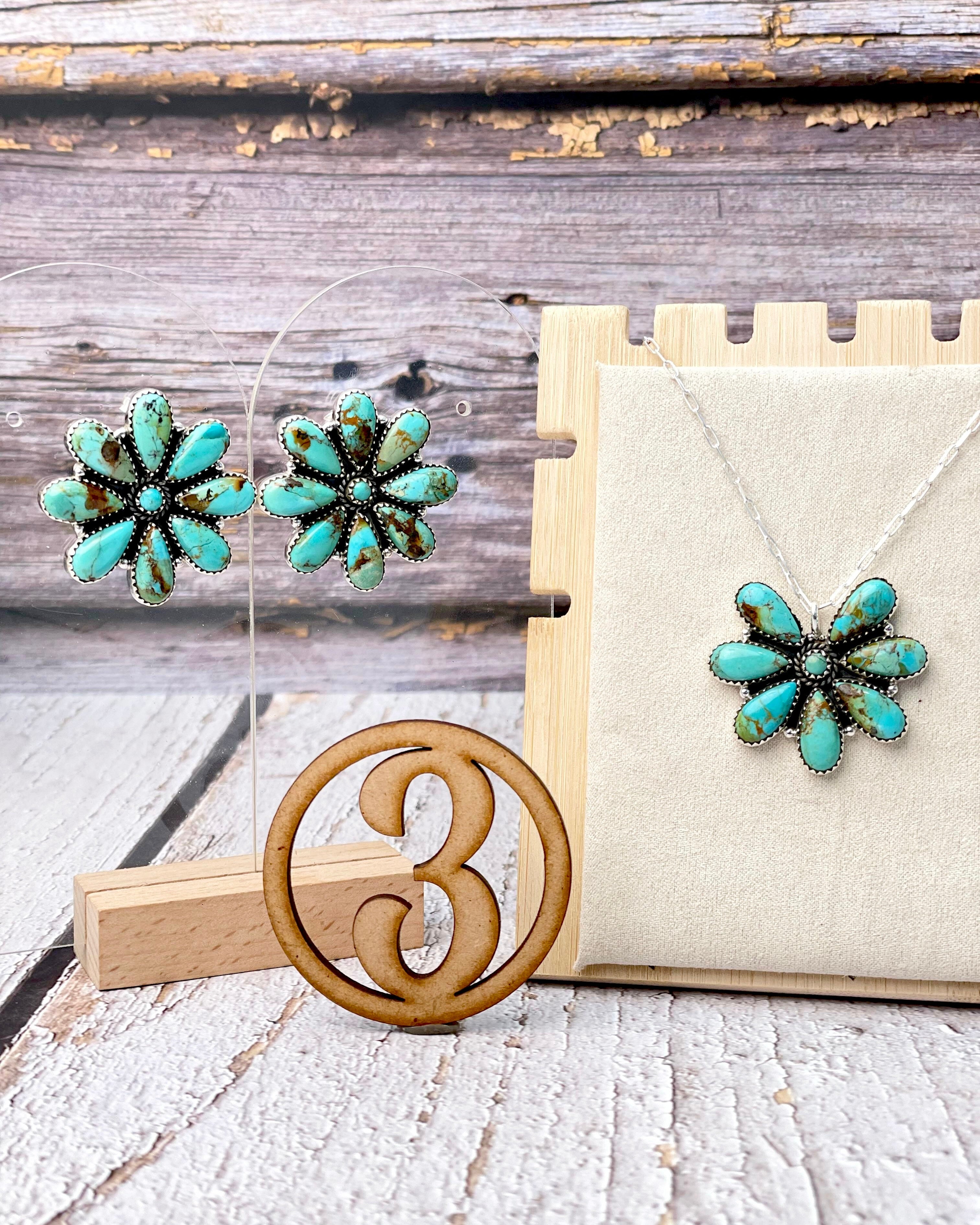 Turquoise Blooming Necklace & Earrings SET-Earrings-Krush Kandy, Women's Online Fashion Boutique Located in Phoenix, Arizona (Scottsdale Area)