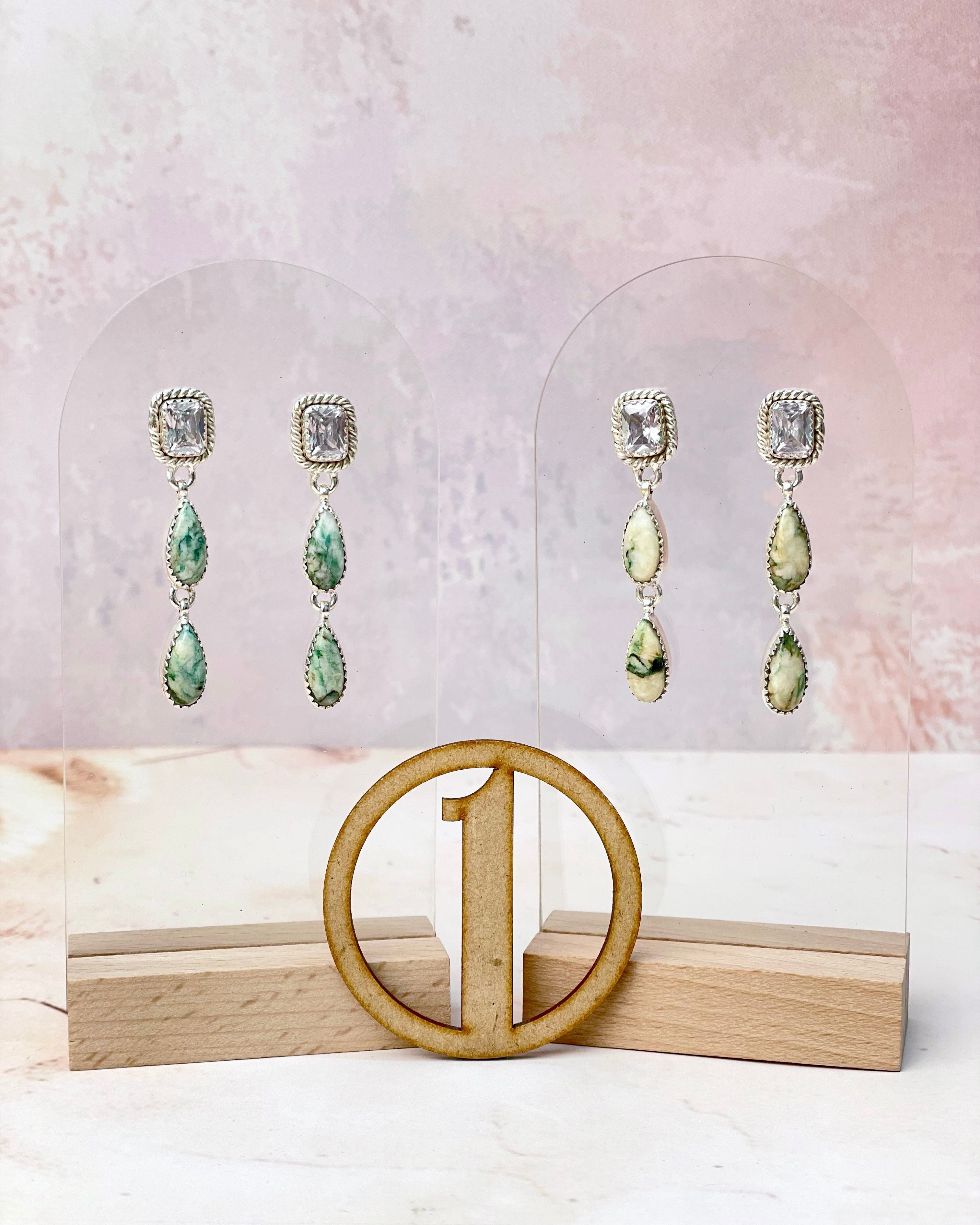 Princess Cut CZ and Jasper Earrings-Earrings-Krush Kandy, Women's Online Fashion Boutique Located in Phoenix, Arizona (Scottsdale Area)