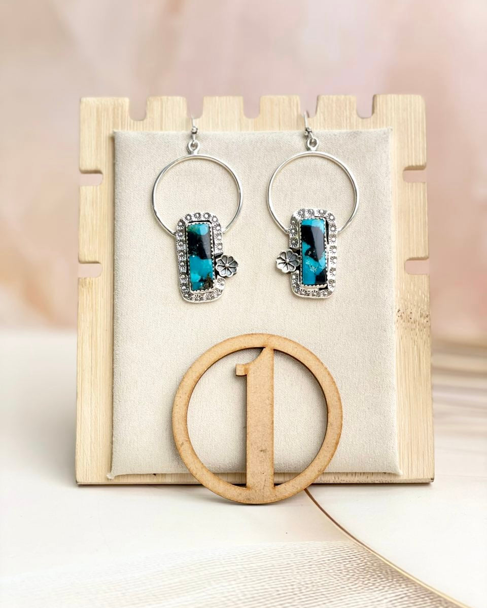 Sterling Flower Bar Stone Hoops-Earrings-Krush Kandy, Women's Online Fashion Boutique Located in Phoenix, Arizona (Scottsdale Area)
