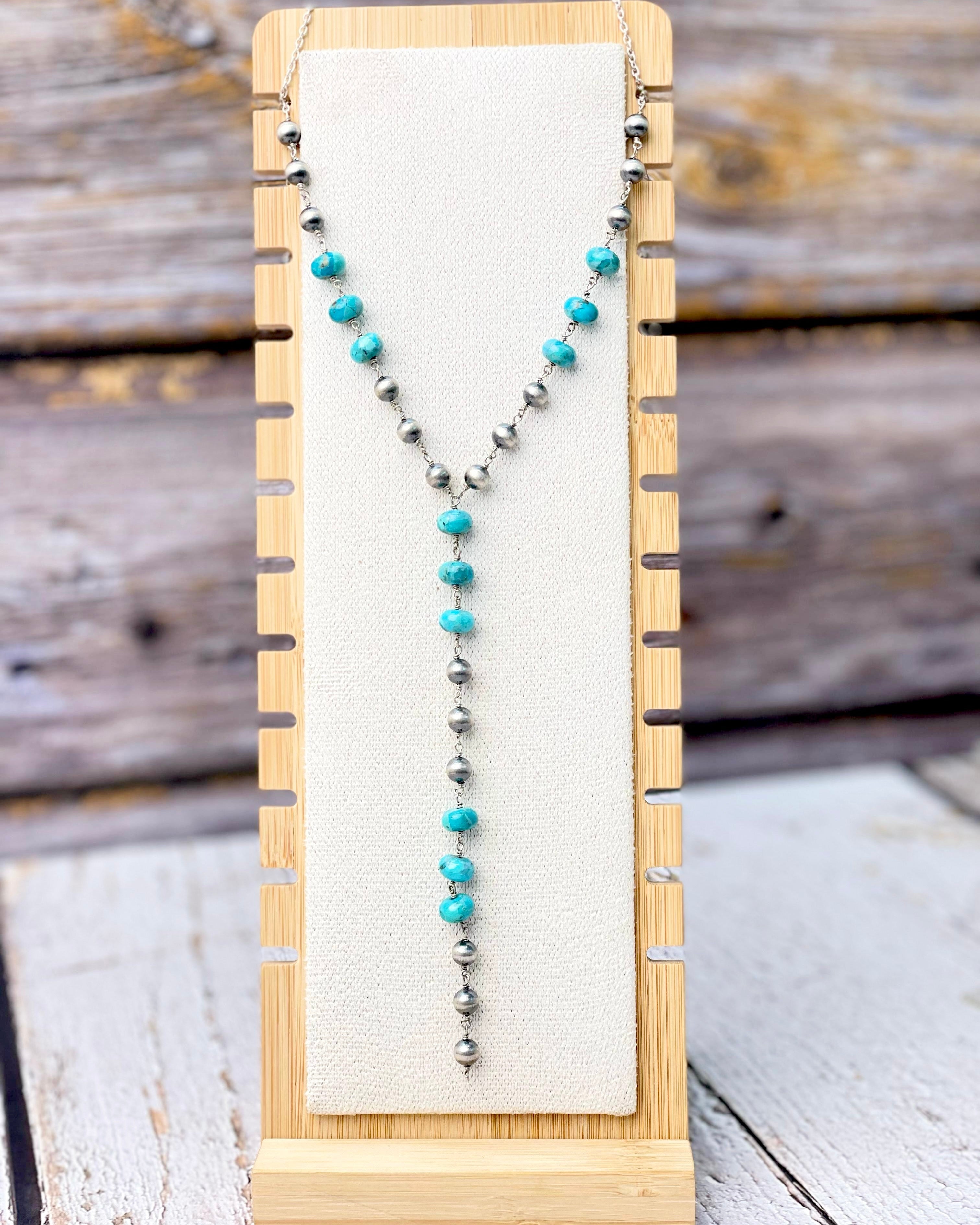Turquoise Kandy & Desert Pearl Lariat Necklace-Necklaces-Krush Kandy, Women's Online Fashion Boutique Located in Phoenix, Arizona (Scottsdale Area)