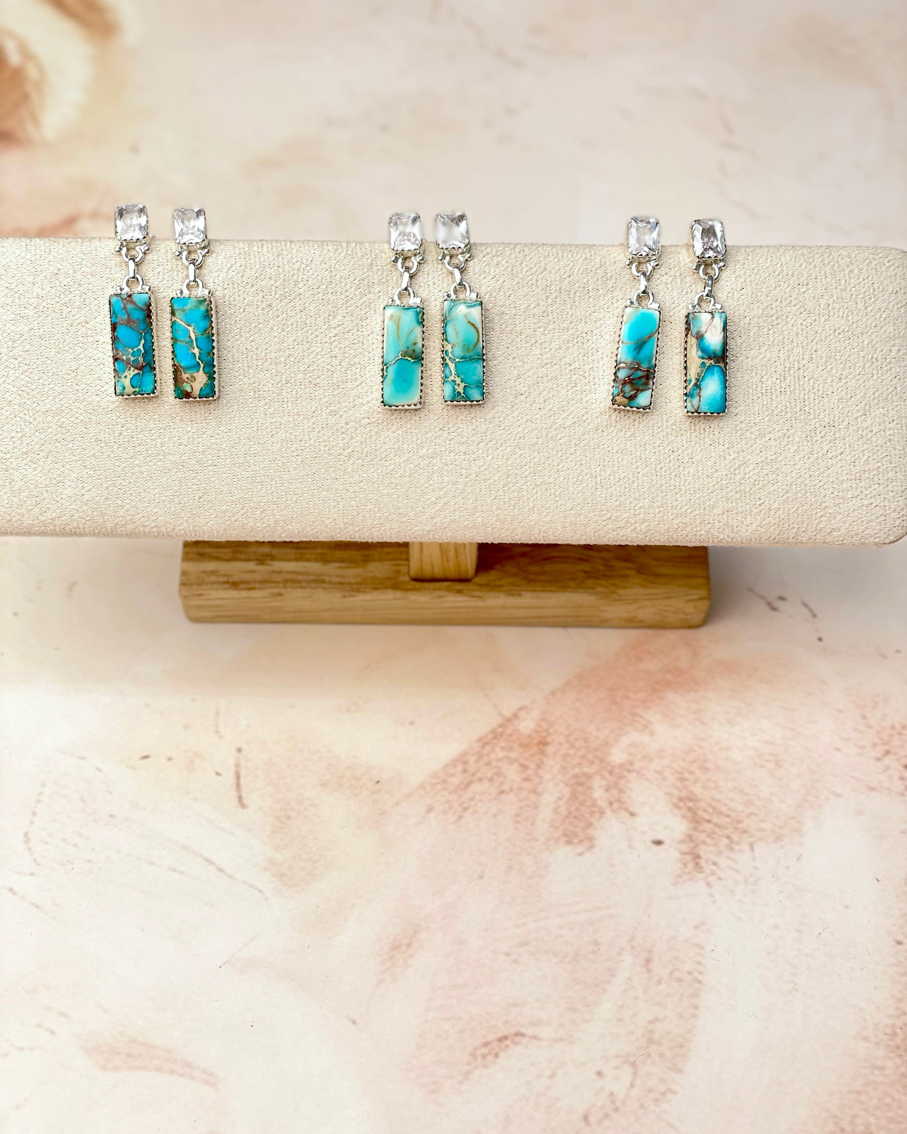 Desert Blue Jasper Bar and Cz Earrings-Earrings-Krush Kandy, Women's Online Fashion Boutique Located in Phoenix, Arizona (Scottsdale Area)