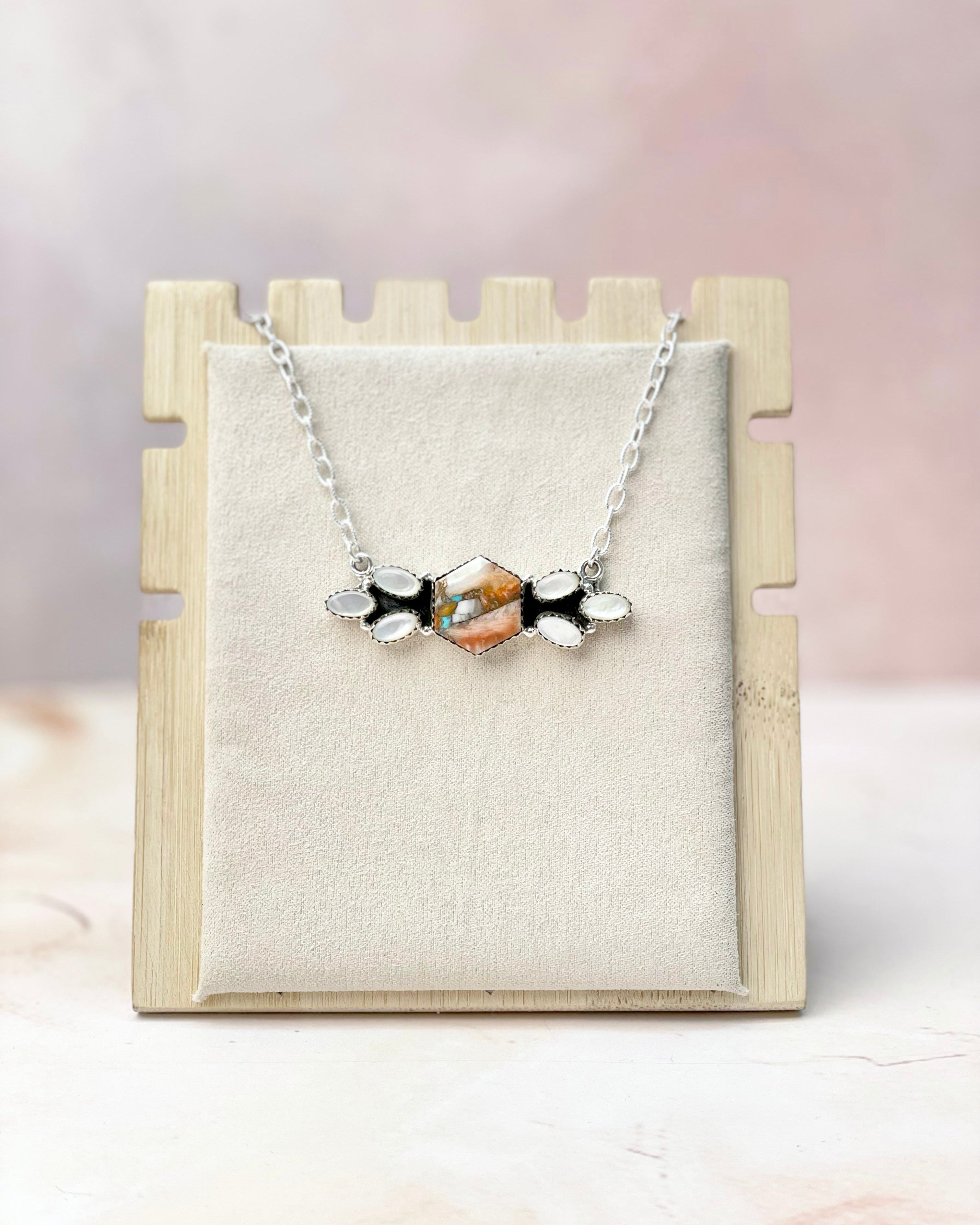 Multi Gem and MOP Hexagon Bar Necklace-Necklaces-Krush Kandy, Women's Online Fashion Boutique Located in Phoenix, Arizona (Scottsdale Area)