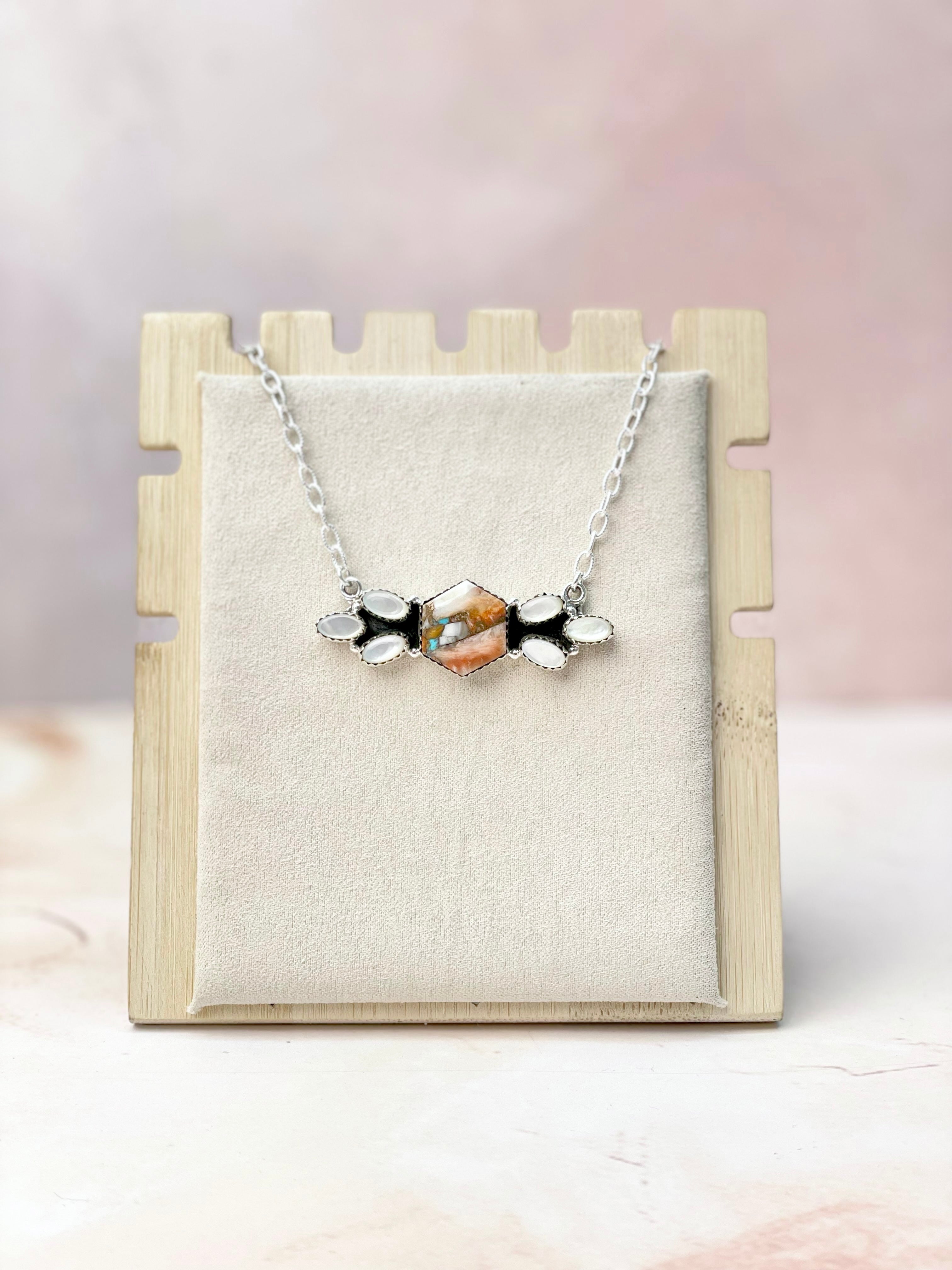 Multi Gem and MOP Hexagon Bar Necklace-Necklaces-Krush Kandy, Women's Online Fashion Boutique Located in Phoenix, Arizona (Scottsdale Area)